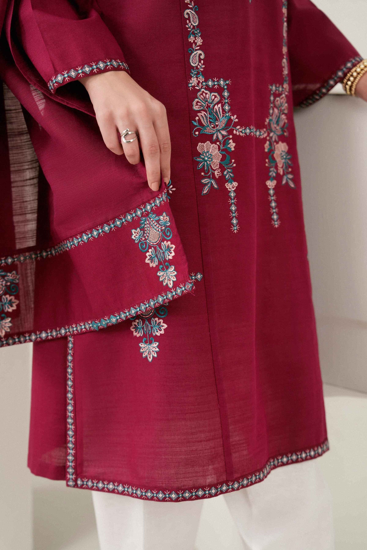 Nishat UK - Red Embroidered Karandi 2 Pieces ready to wear Dress