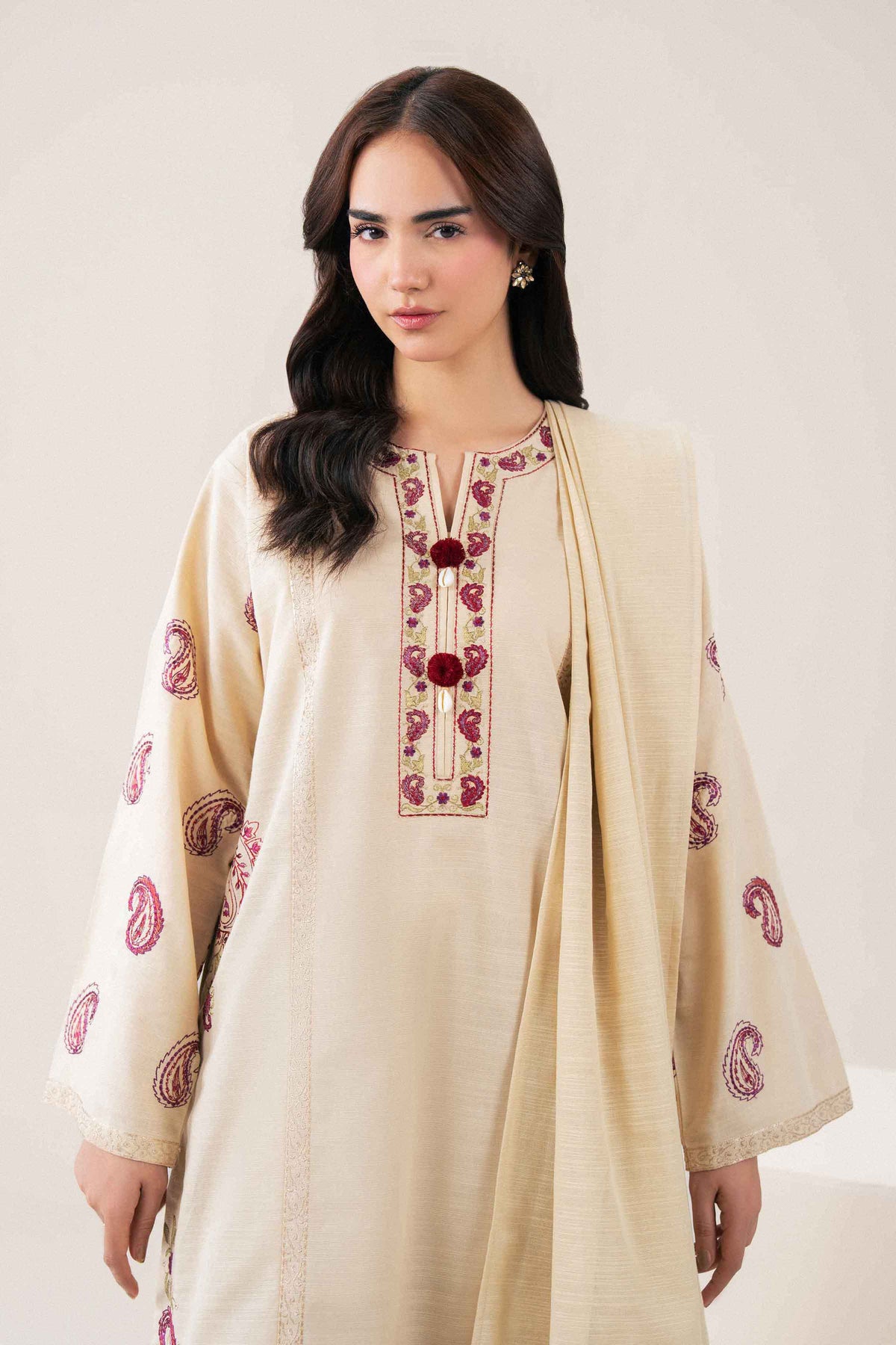 Nishat UK - Beige Embroidered Karandi 2 Pieces ready to wear