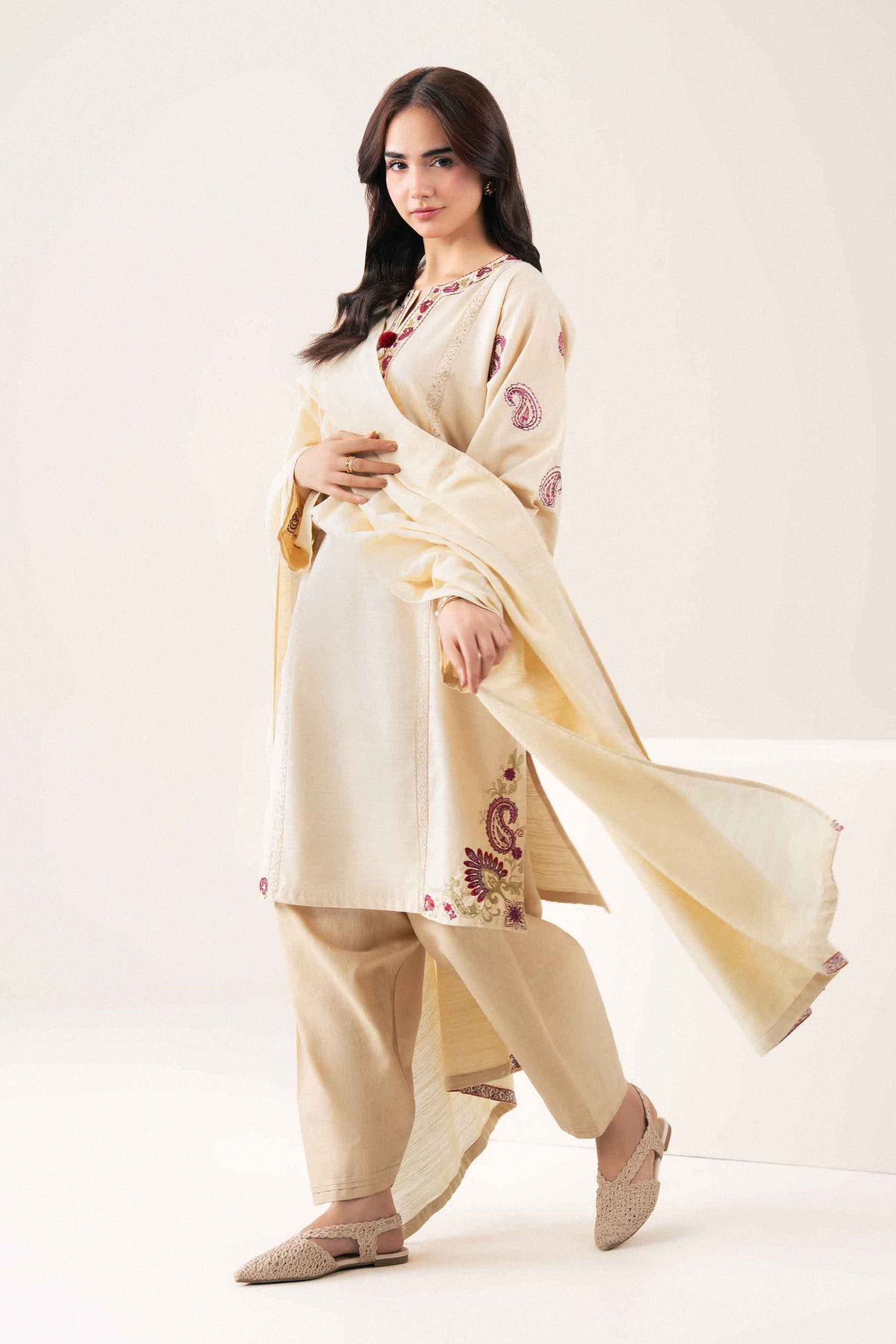 Nishat UK - Beige Embroidered Karandi 2 Pieces ready to wear