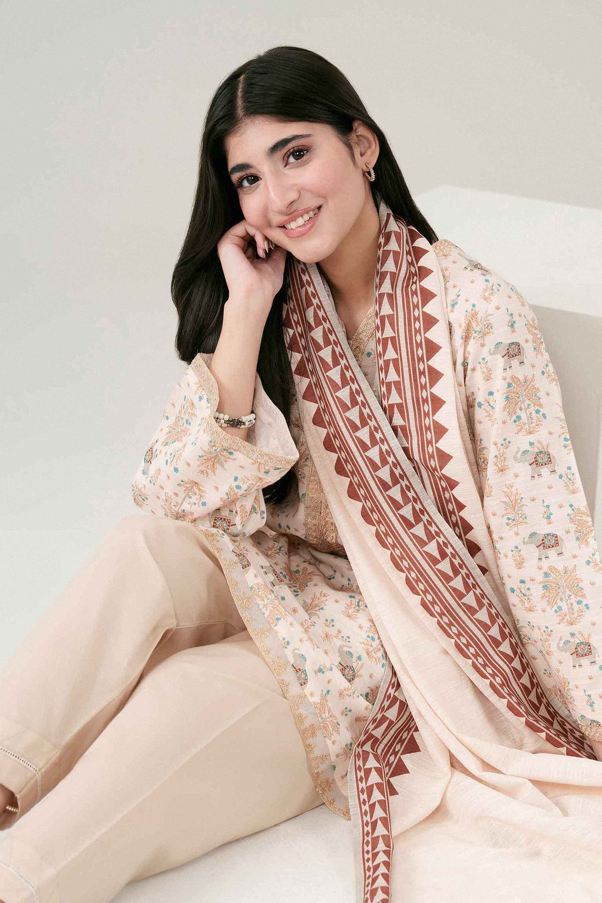 Nishat UK - Cream Embroidered Khaddar 2 Pieces ready to wear Dress