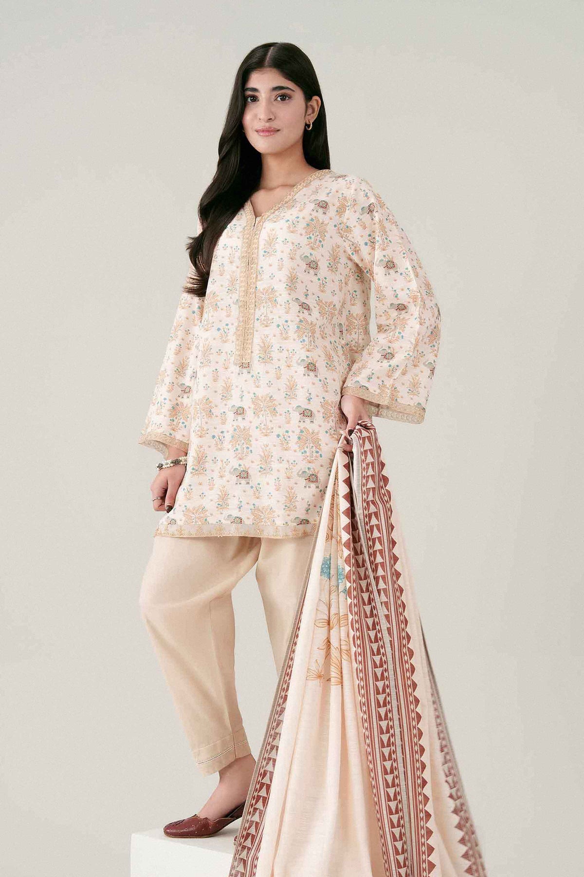Nishat UK - Cream Embroidered Khaddar 2 Pieces ready to wear Dress