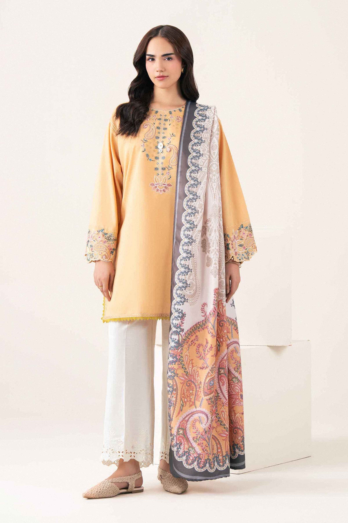 Nishat UK - Beige Embroidered Herringbone 2 Pieces ready to wear Dress