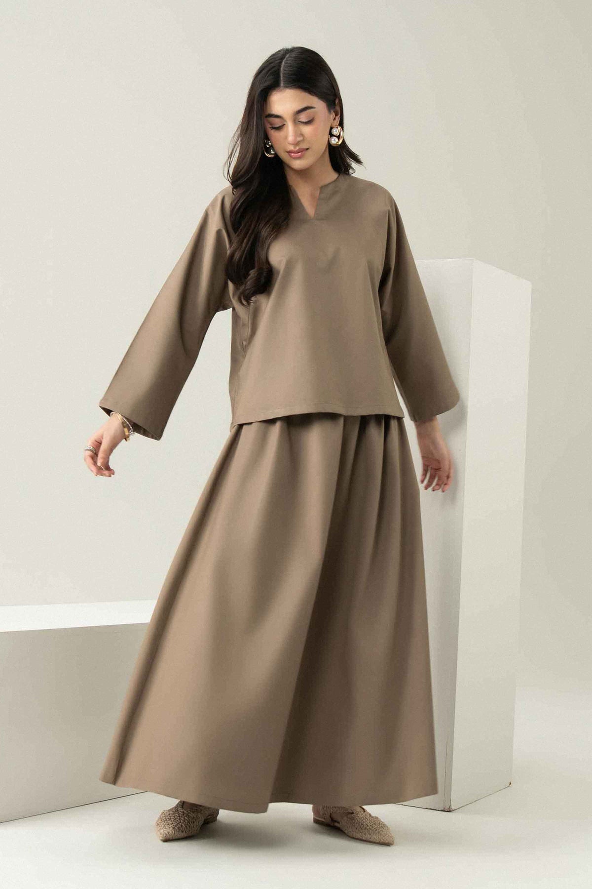 Nishat UK - Brown Solids Twill 2 Pieces ready to wear Dress