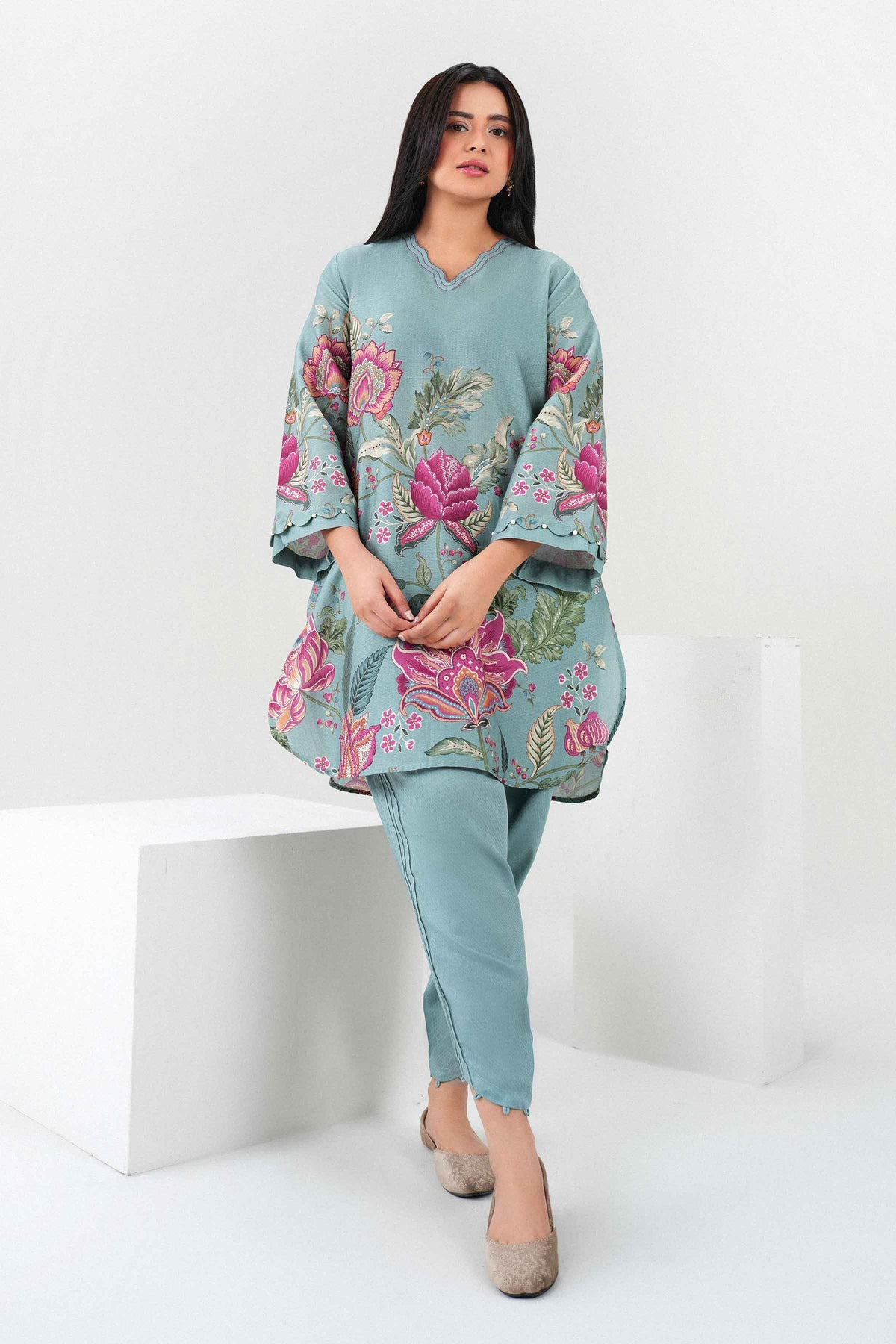 Nishat UK - Blue Printed Dobby 2 Pieces ready to wear Dress