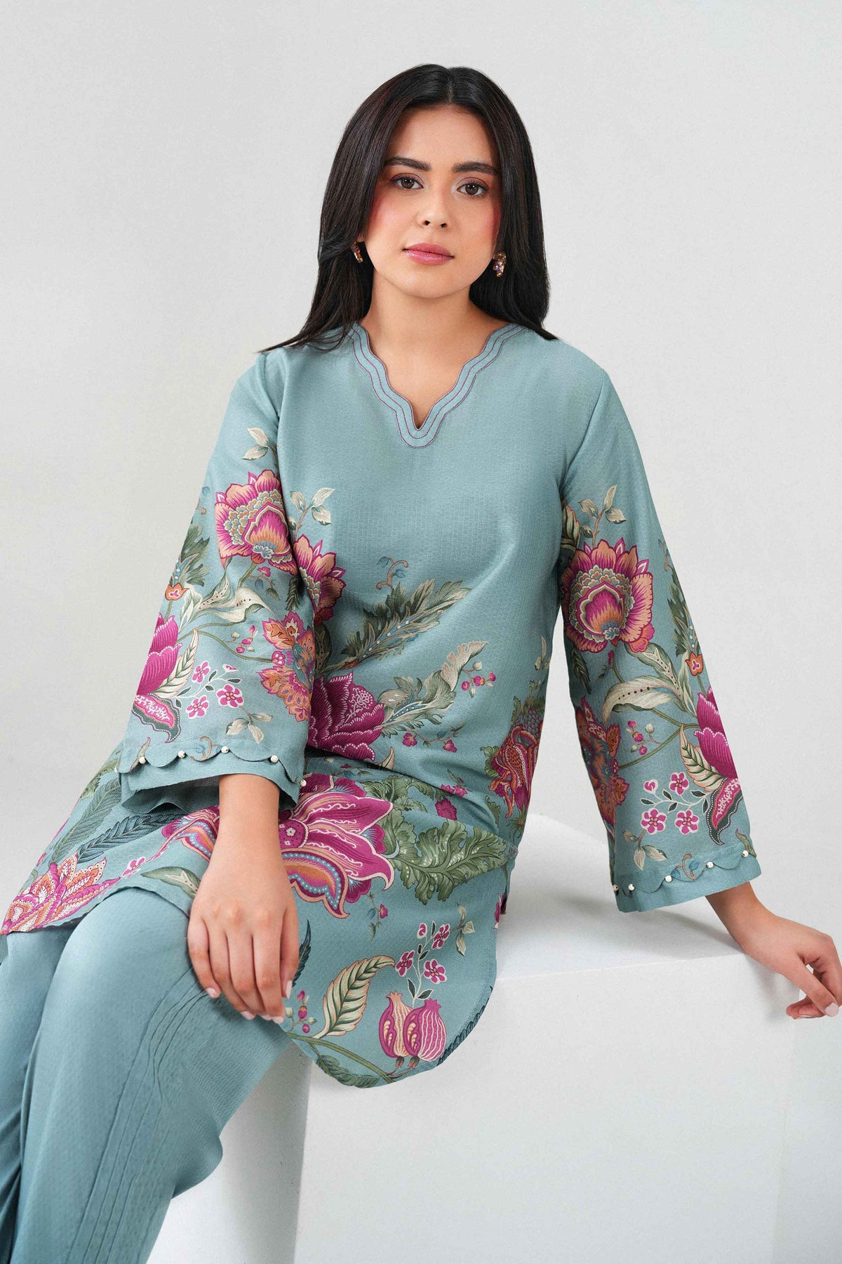 Nishat UK - Blue Printed Dobby 2 Pieces ready to wear Dress
