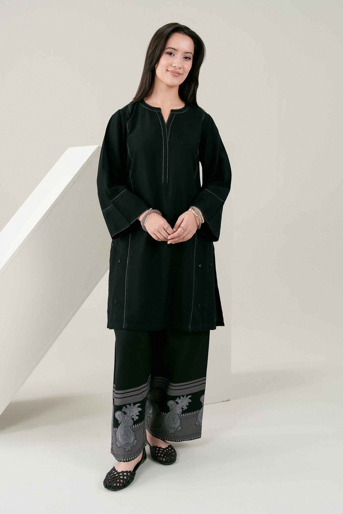 Nishat UK - Black Solids Yarn Dyed Jacquard 2 Pieces ready to wear Dress