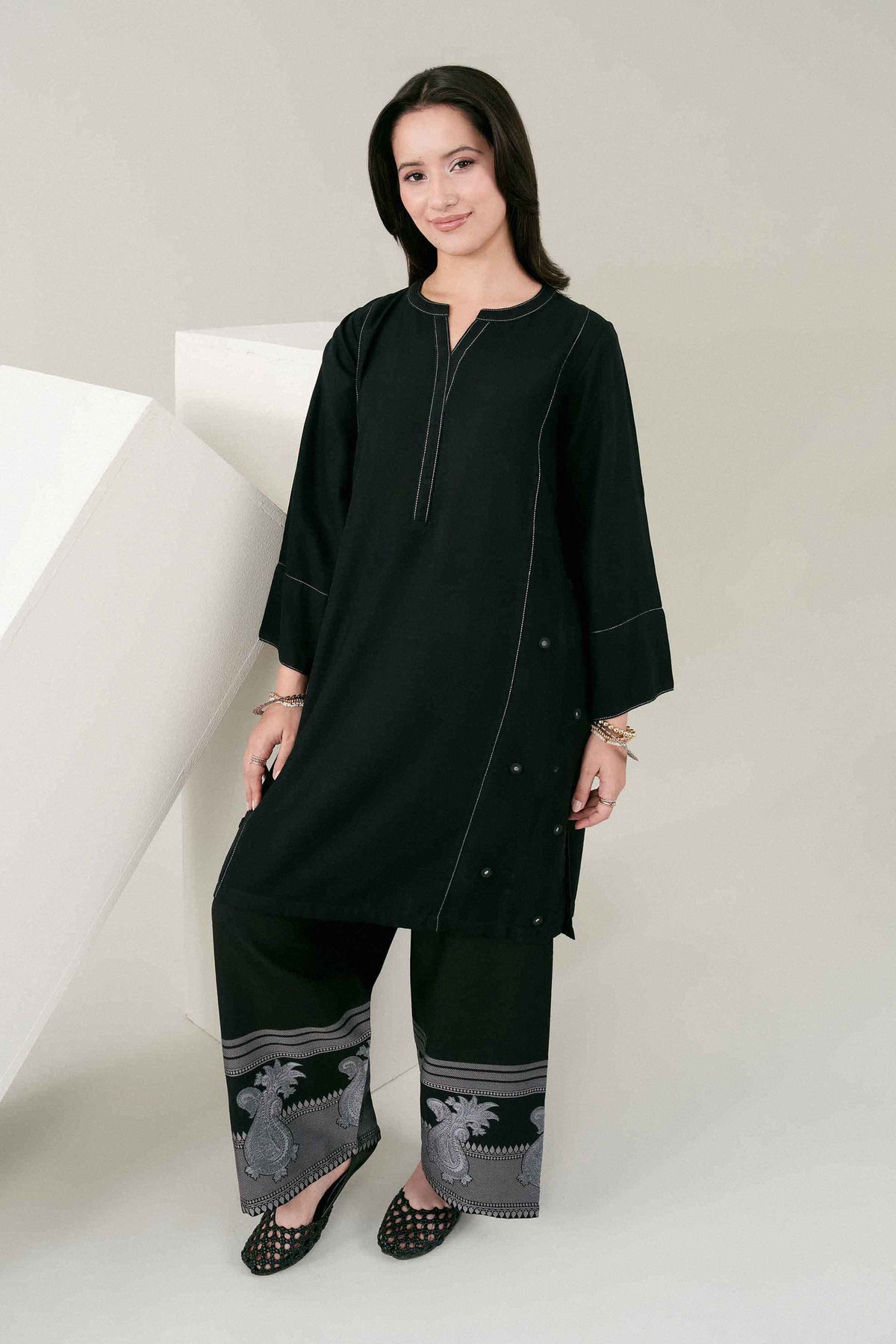 Nishat UK - Black Solids Yarn Dyed Jacquard 2 Pieces ready to wear Dress