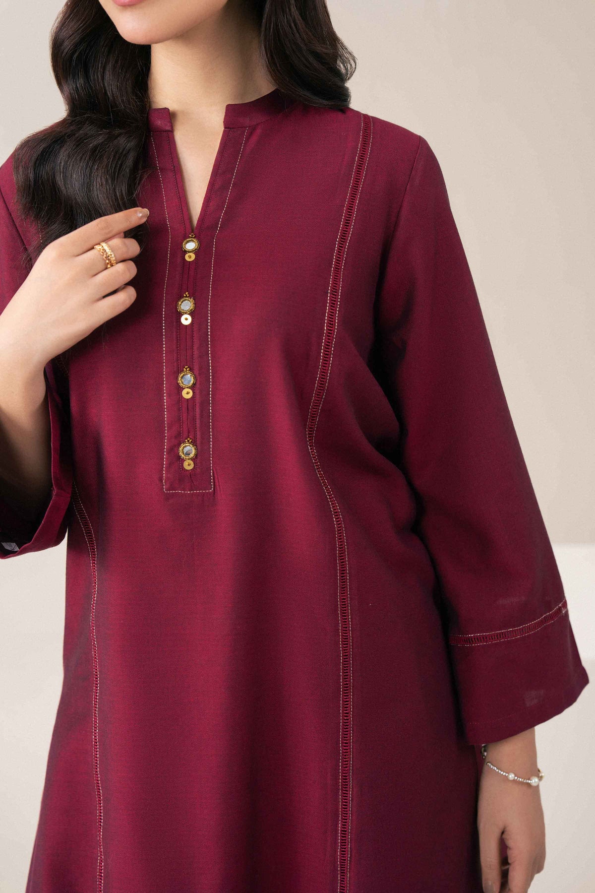 Nishat UK - Red Solids Jacquard 2 Pieces ready to wear Dress