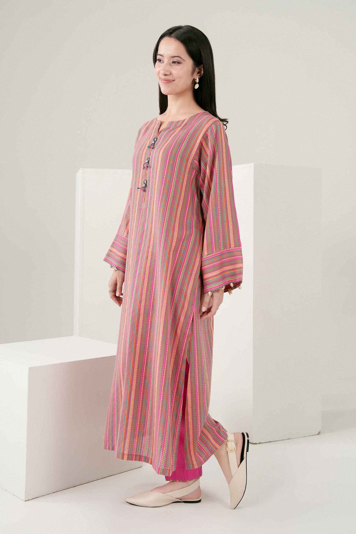 Nishat UK - Pink Printed Rangoli Chevron Stripes 2 Pieces ready to wear Dress