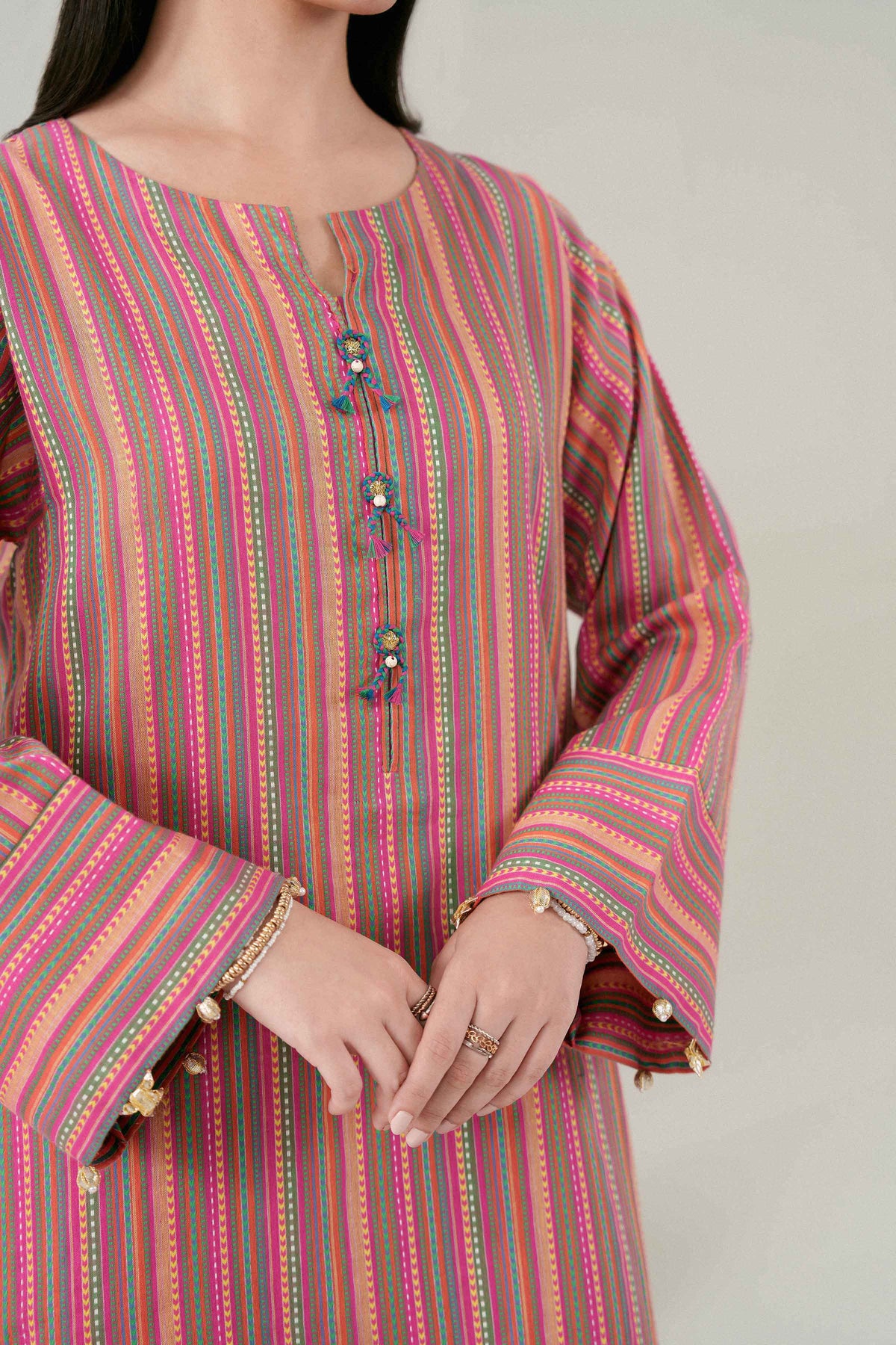 Nishat UK - Pink Printed Rangoli Chevron Stripes 2 Pieces ready to wear Dress