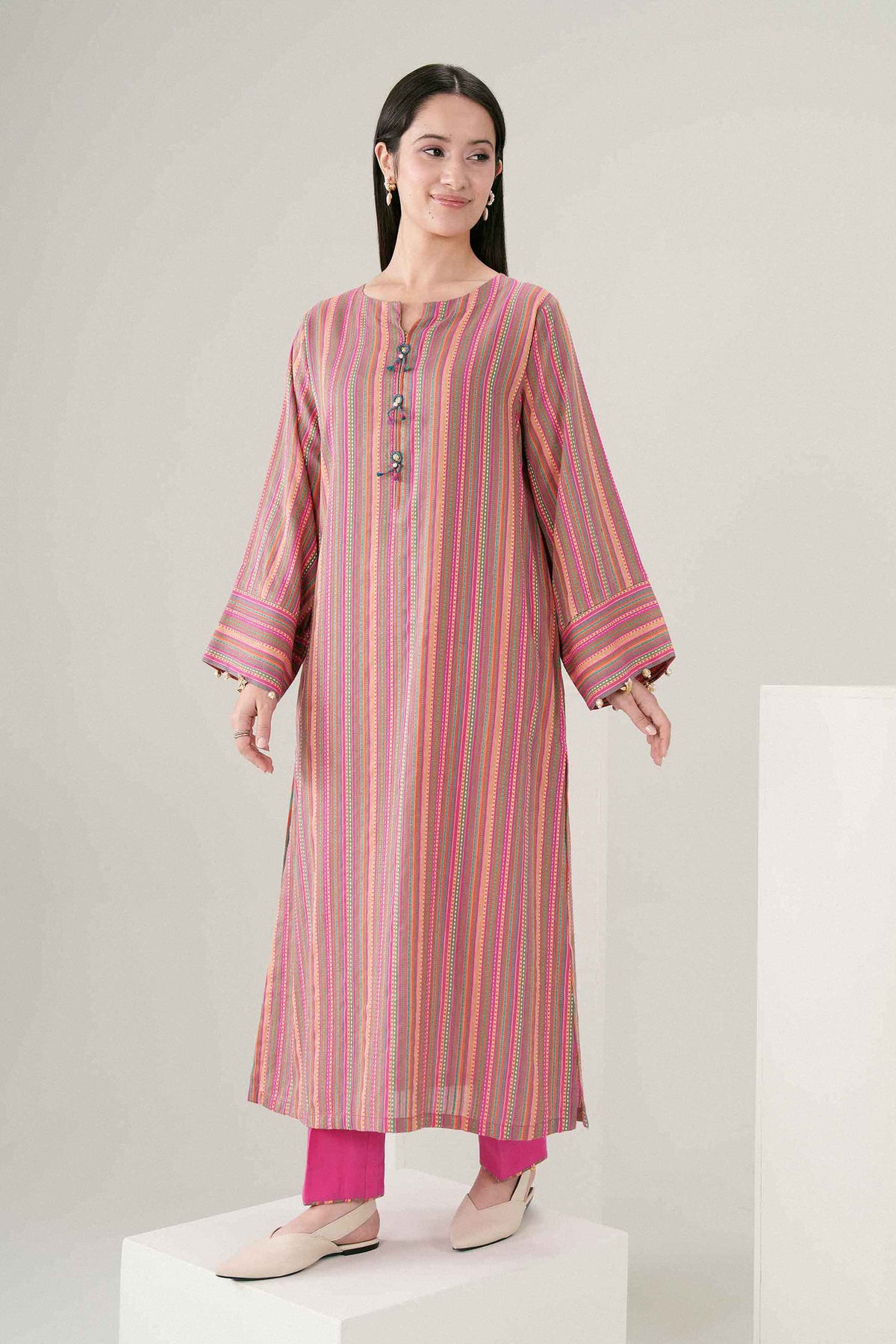 Nishat UK - Pink Printed Rangoli Chevron Stripes 2 Pieces ready to wear Dress