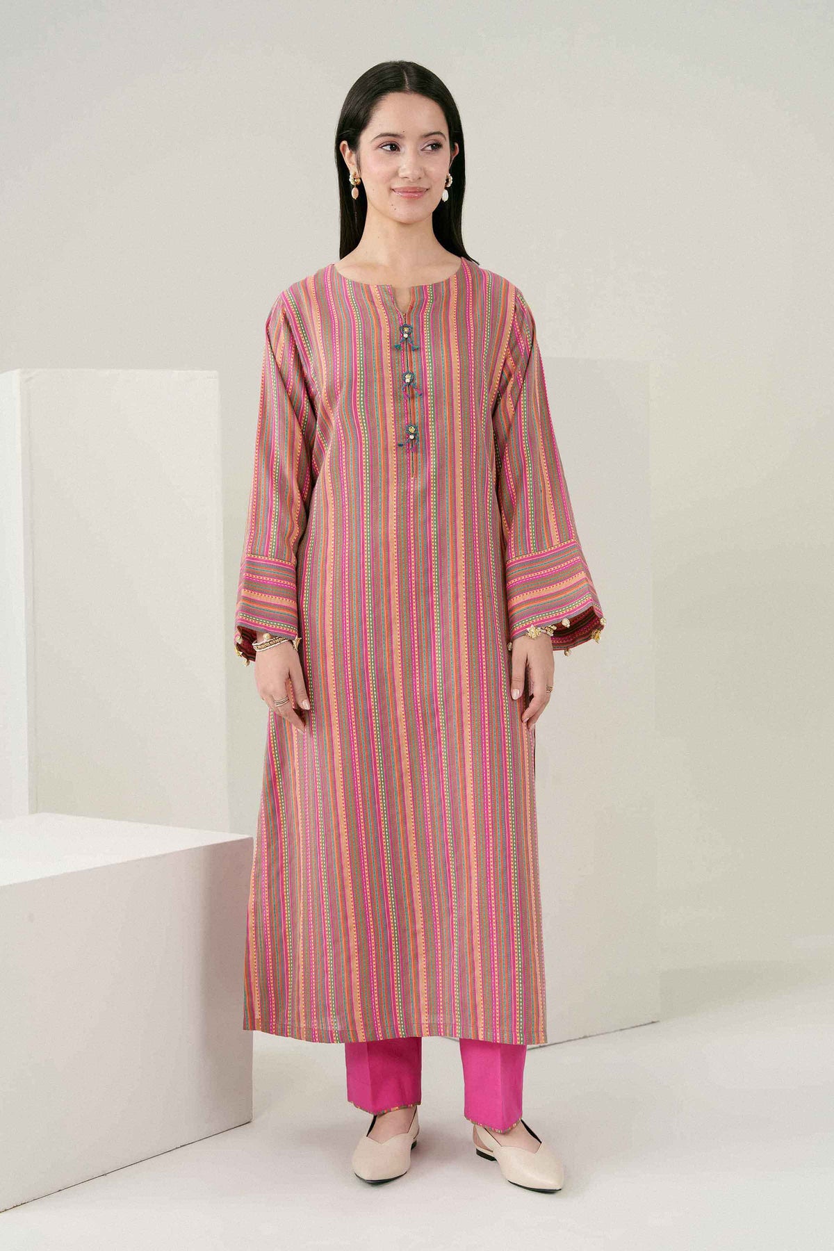 Nishat UK - Pink Printed Rangoli Chevron Stripes 2 Pieces ready to wear Dress