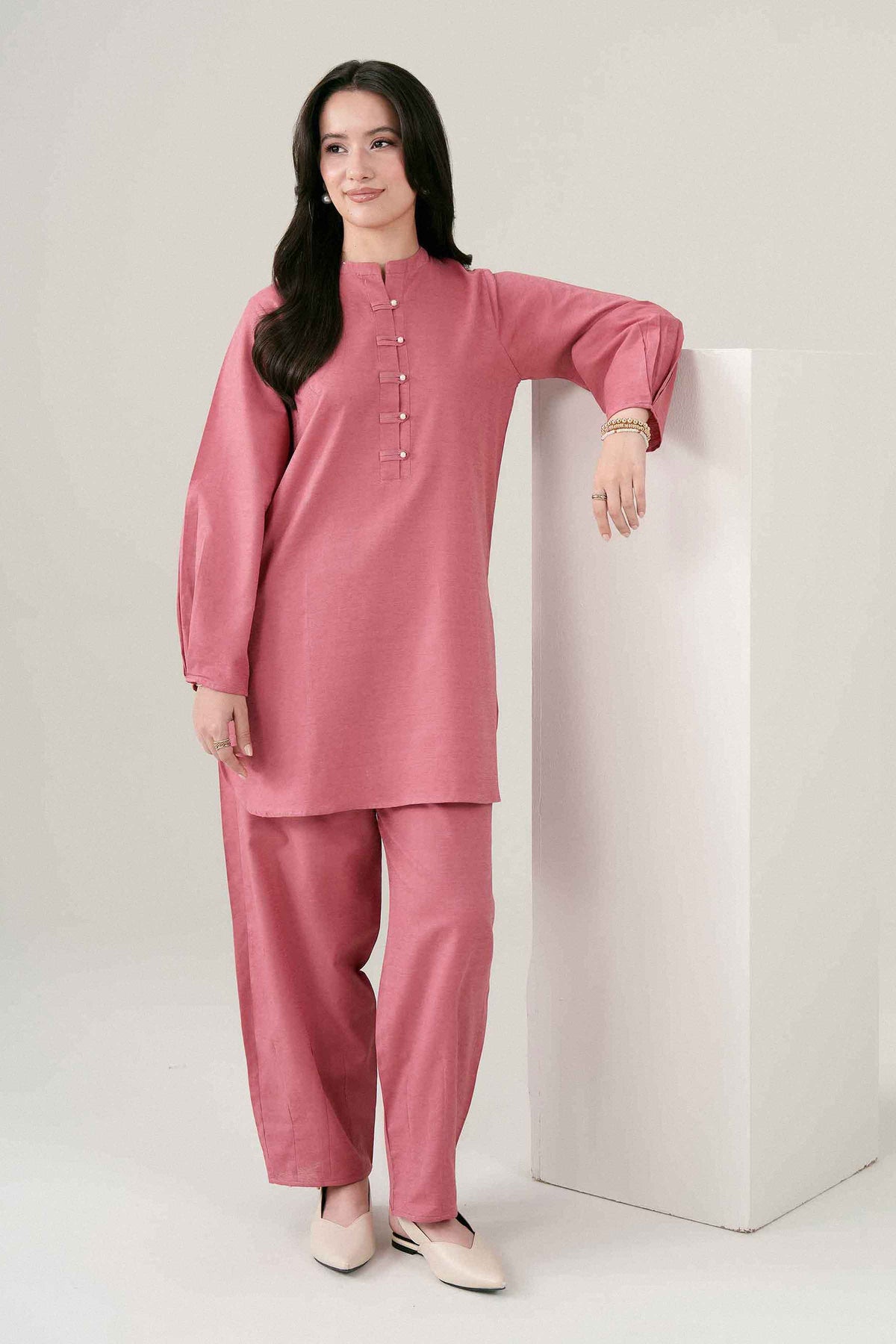 Nishat UK - Pink Solids Jacquard 2 Pieces ready to wear Dress