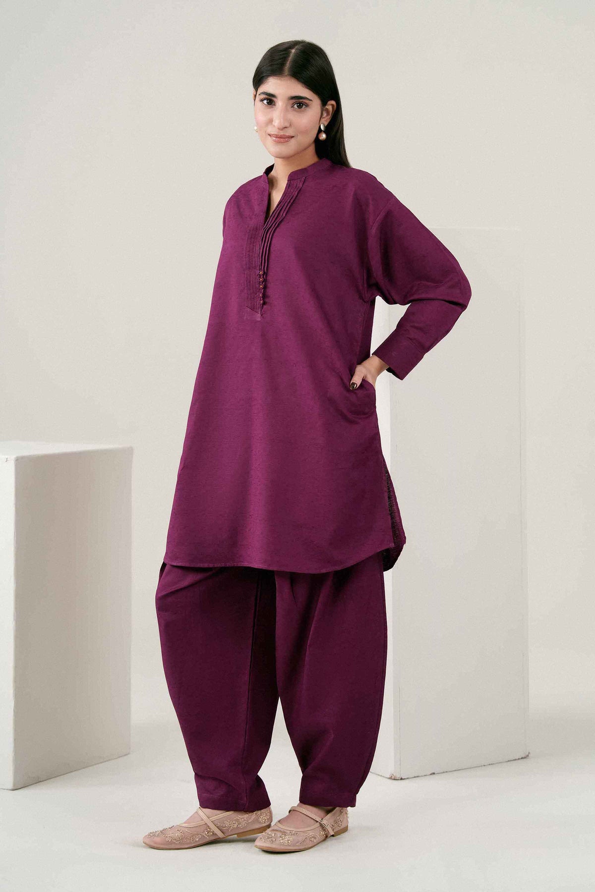 Nishat UK - Purple Solids Jacquard 2 Pieces ready to wear Dress