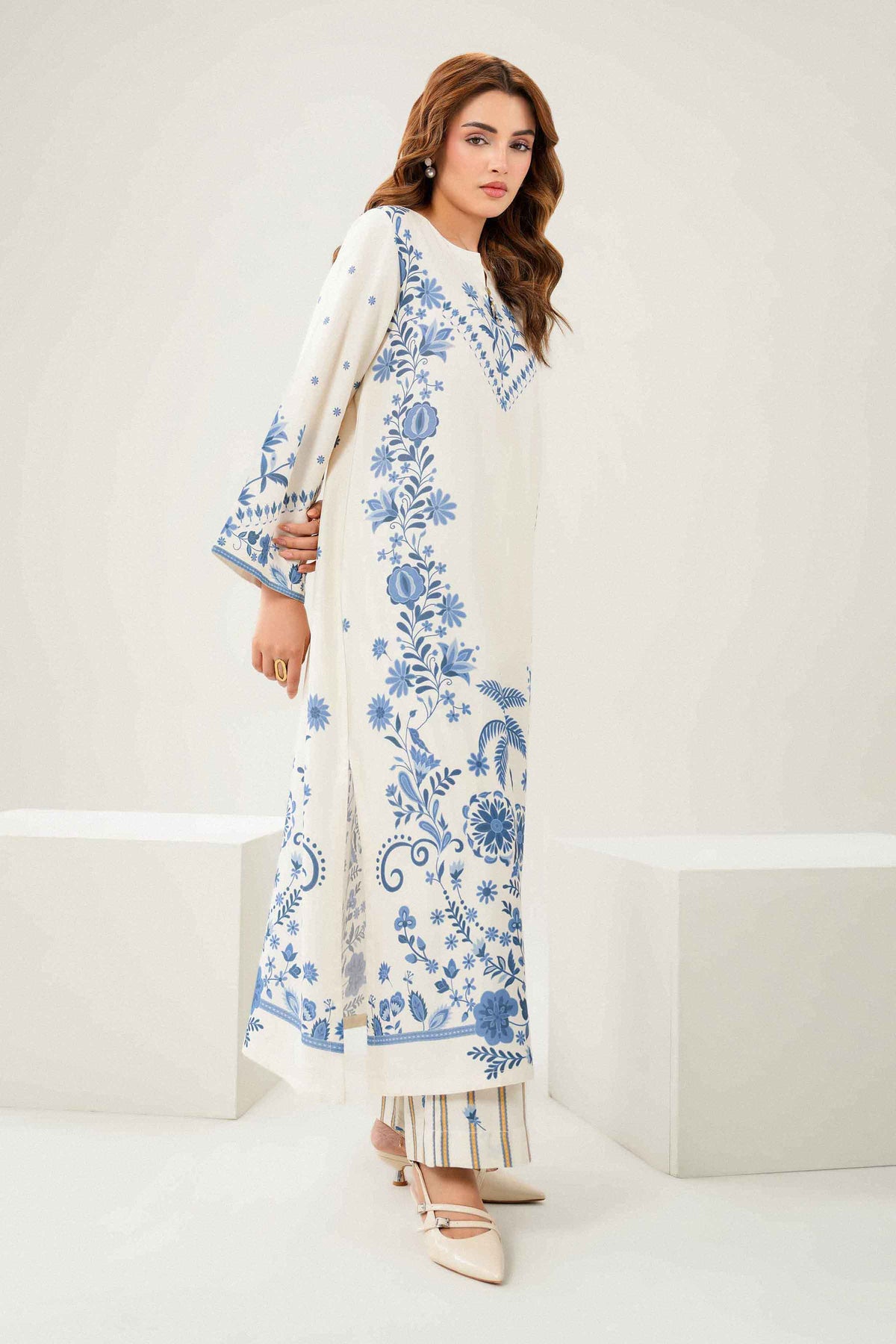 Nishat UK - White Printed Linen 2 Pieces ready to wear Dress