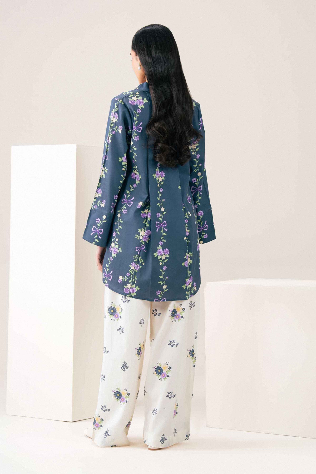 Nishat UK - Blue Printed Satin 2 Pieces ready to wear Dress