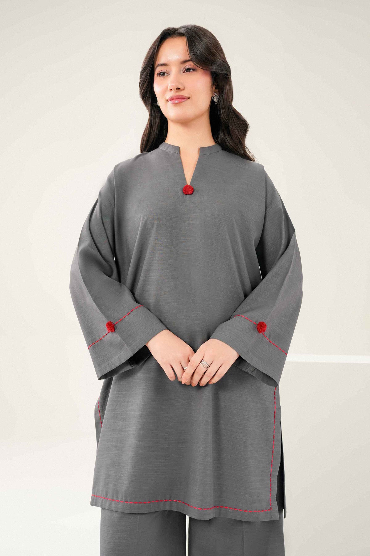 Nishat UK - Grey Solids Yarn Dyed 2 Pieces ready to wear Dress