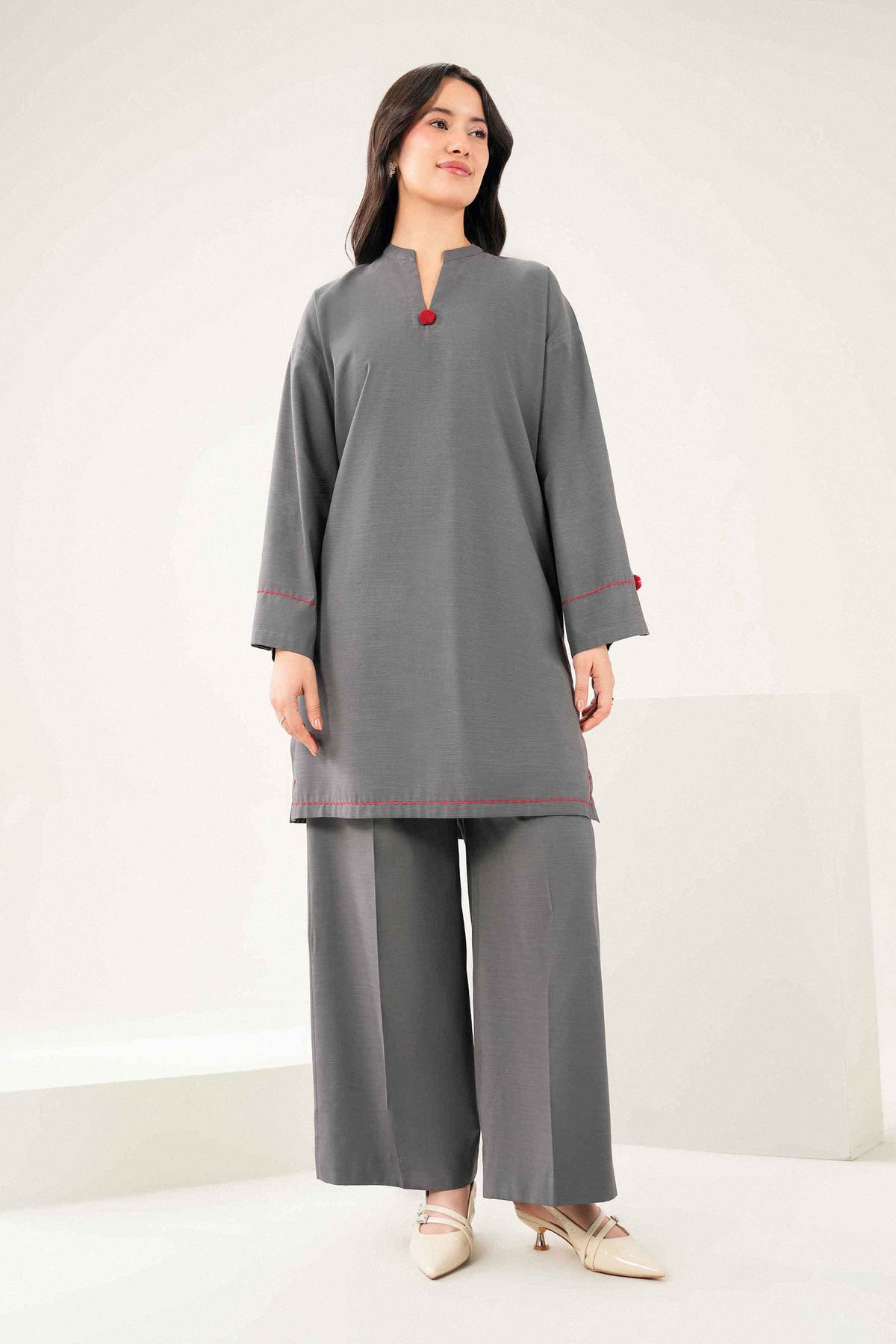Nishat UK - Grey Solids Yarn Dyed 2 Pieces ready to wear Dress