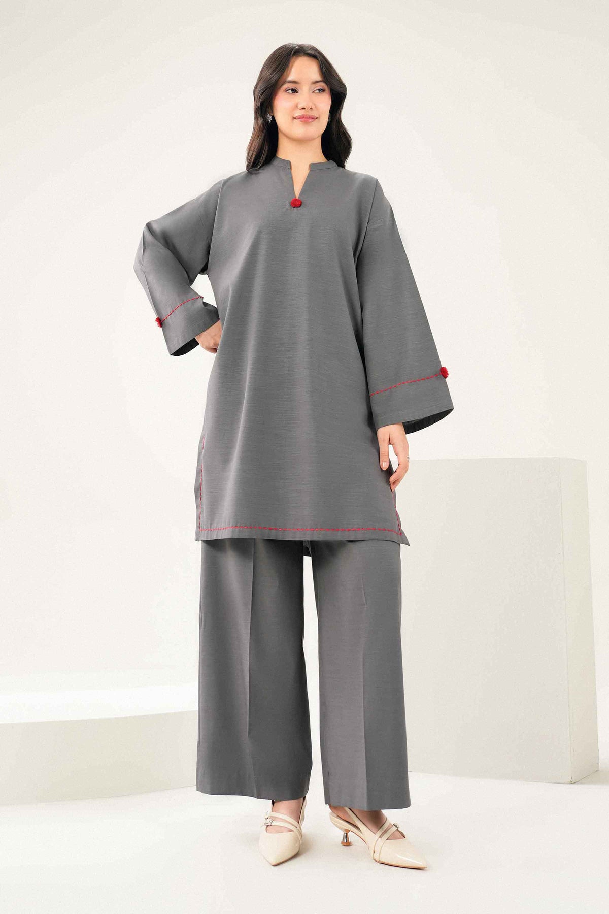 Nishat UK - Grey Solids Yarn Dyed 2 Pieces ready to wear Dress