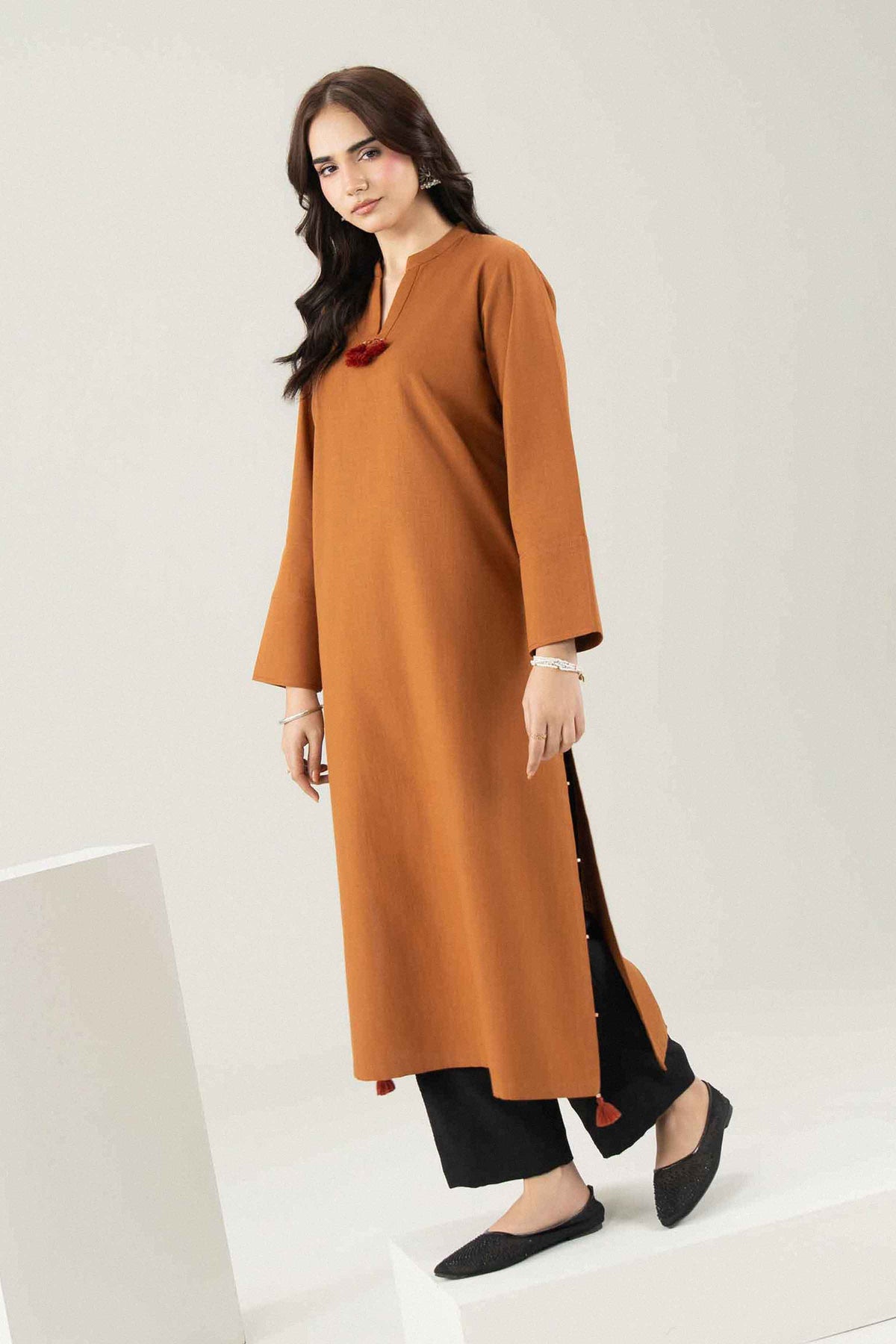Nishat UK - Brown Solids Yarn Dyed 1 Piece ready to wear Shirt