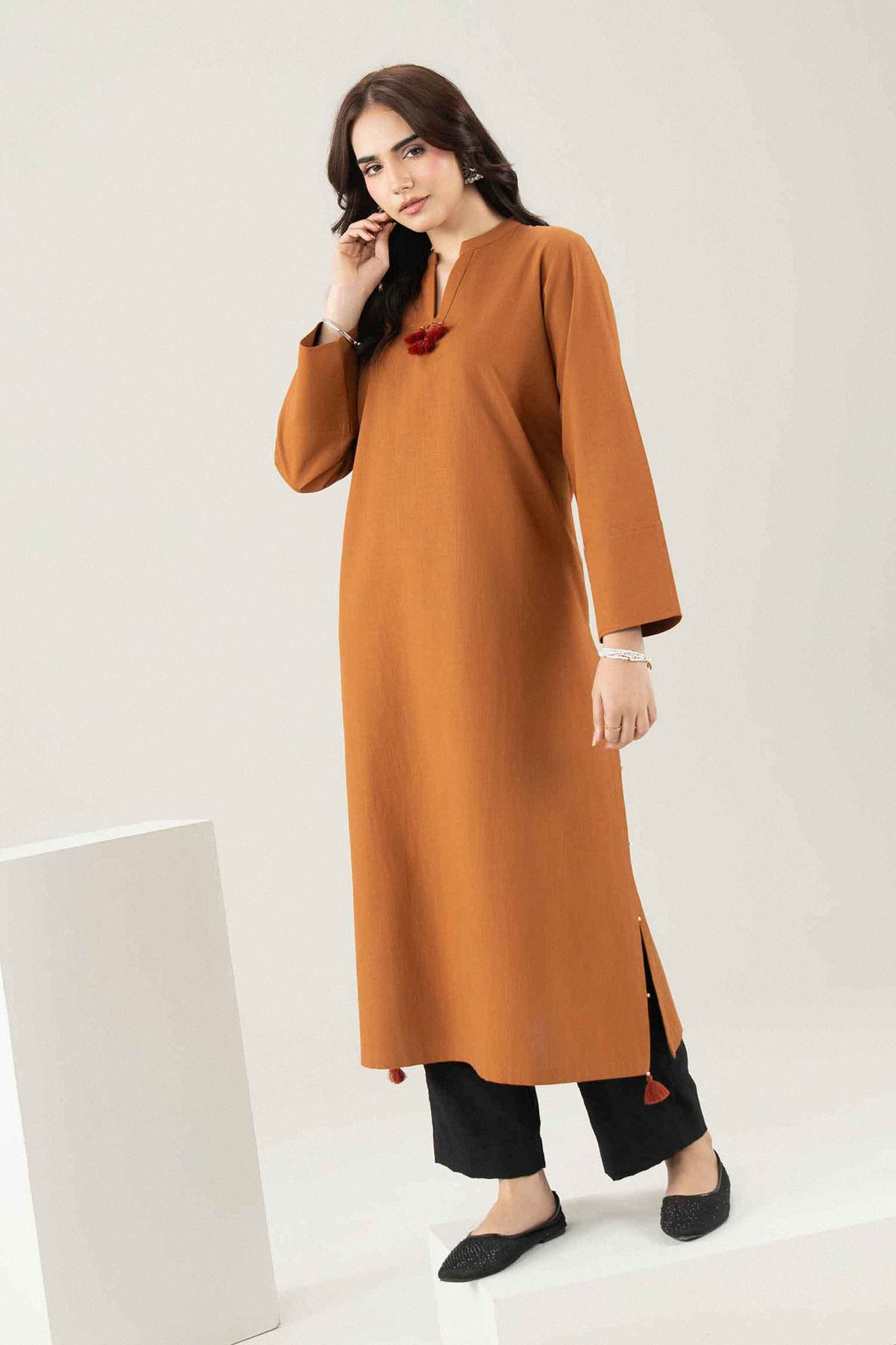 Nishat UK - Brown Solids Yarn Dyed 1 Piece ready to wear Shirt