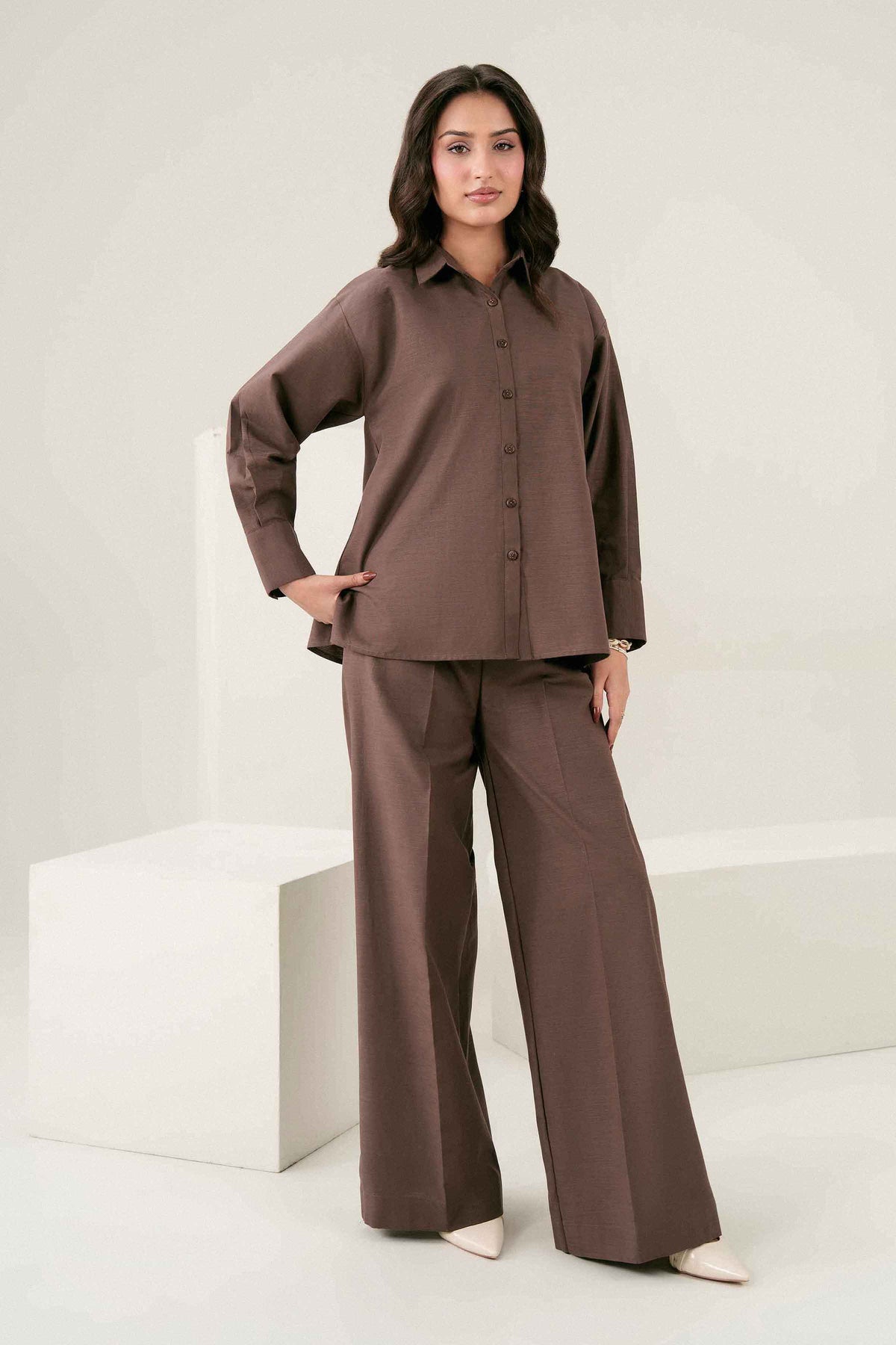 Nishat UK - Brown Solids Yarn Dyed 2 Pieces ready to wear Dress