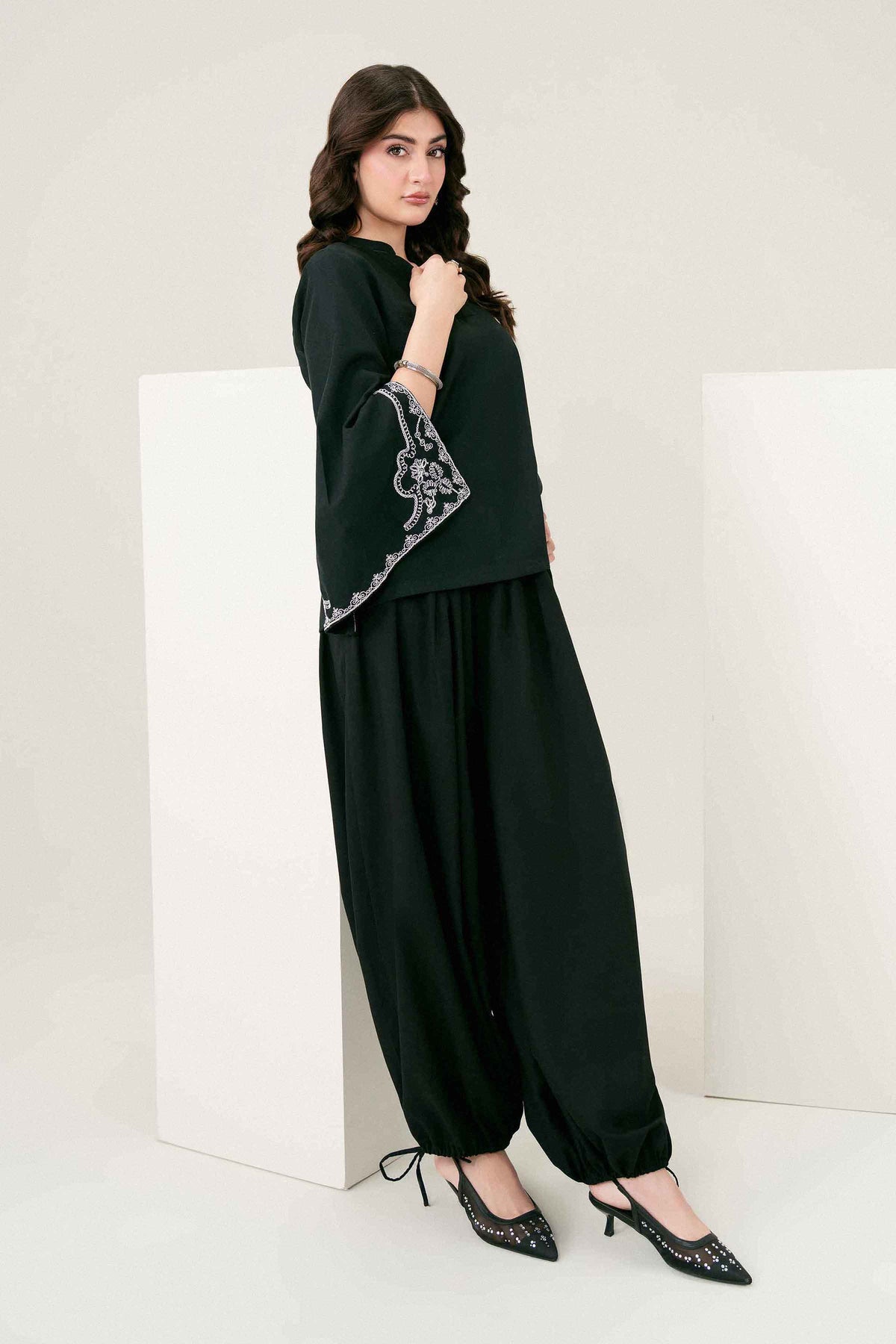 Nishat UK - Black Embroidered Yarn Dyed 1 Piece ready to wear