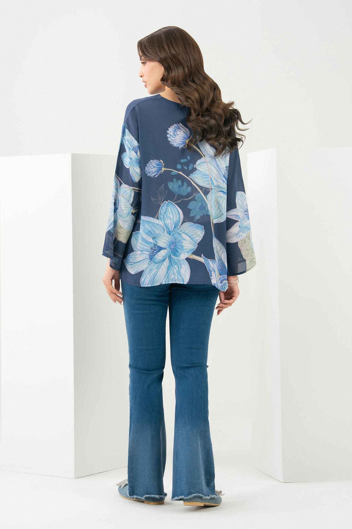 Nishat UK - Blue Printed Crepe 1 Piece ready to wear tunic