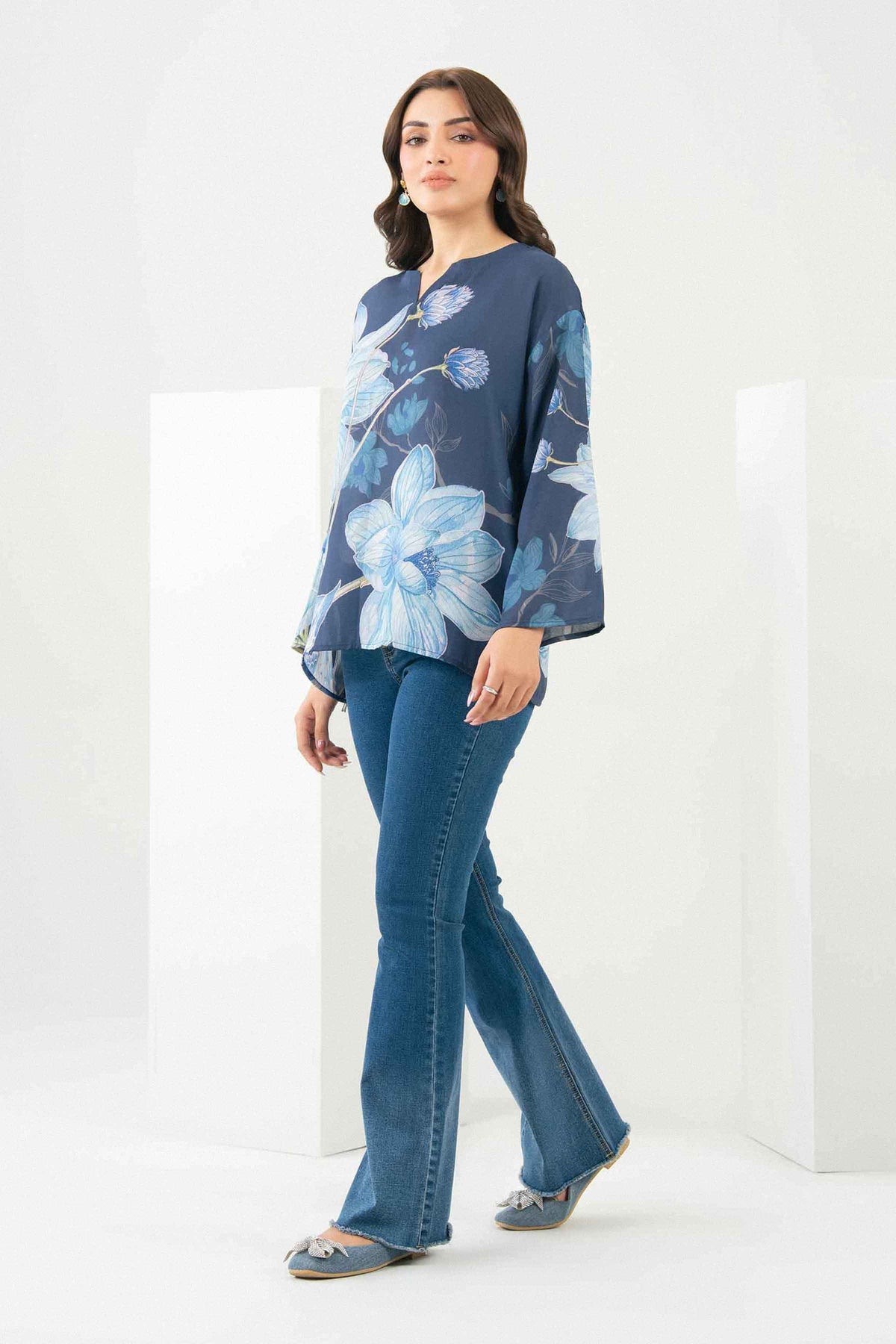 Nishat UK - Blue Printed Crepe 1 Piece ready to wear tunic
