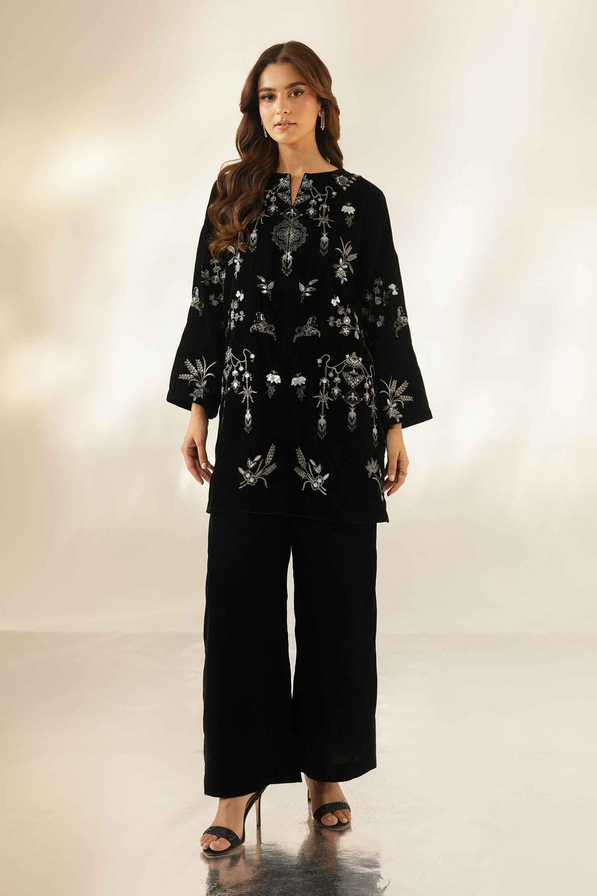 Nishat UK - Black Embroidered Velvet 2 Pieces ready to wear Dress