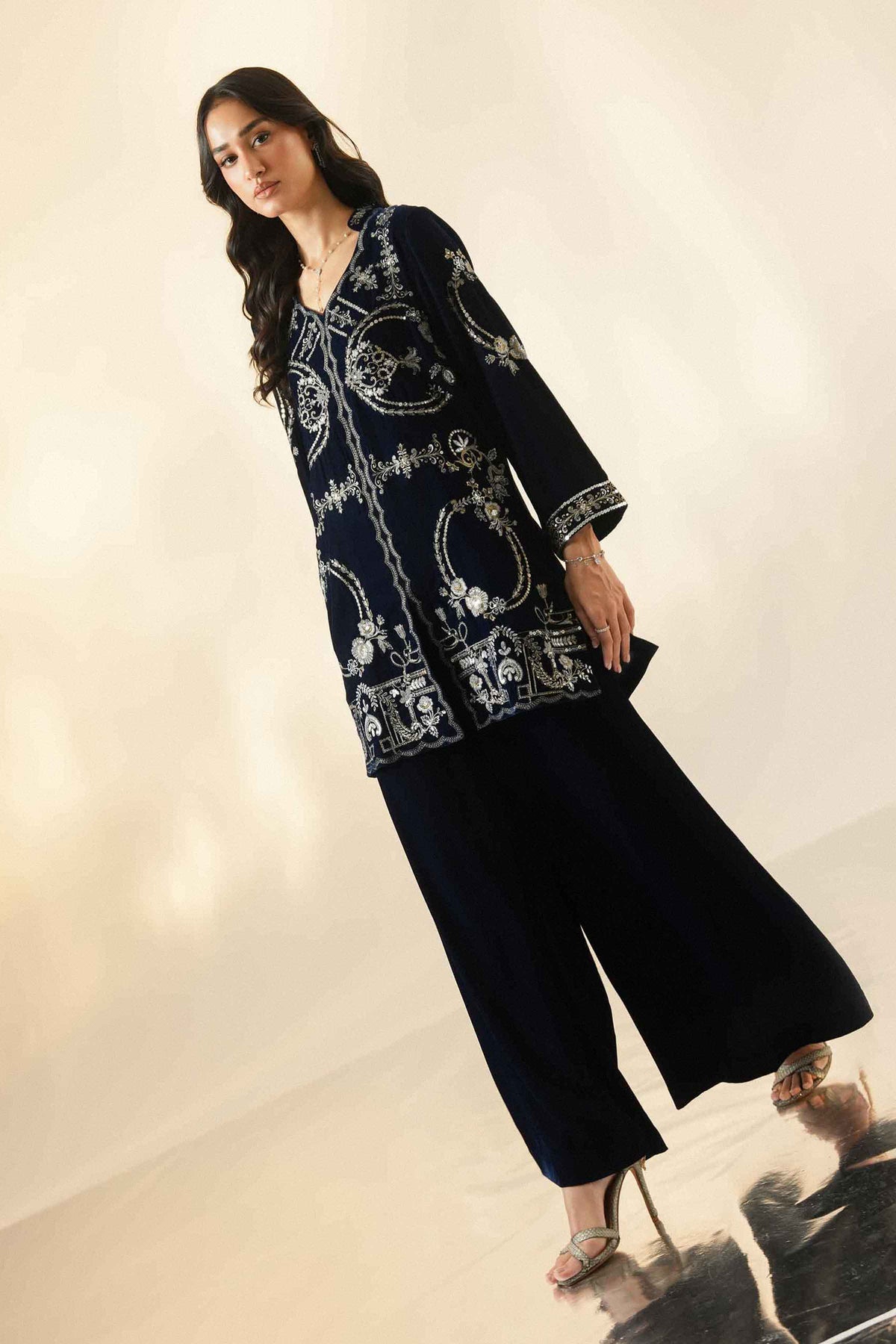 Nishat UK - Blue Embroidered Velvet 2 Pieces ready to wear Dress