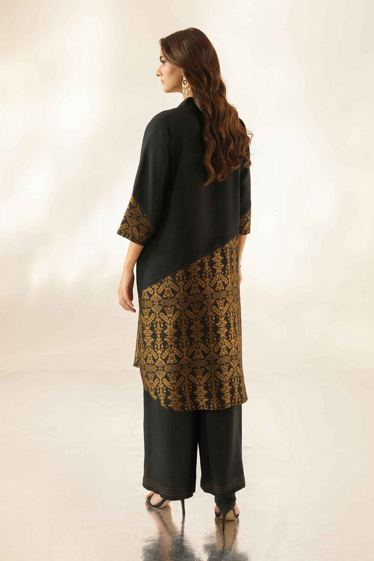 Nishat UK - Black Printed Silk 2 Pieces ready to wear Dress