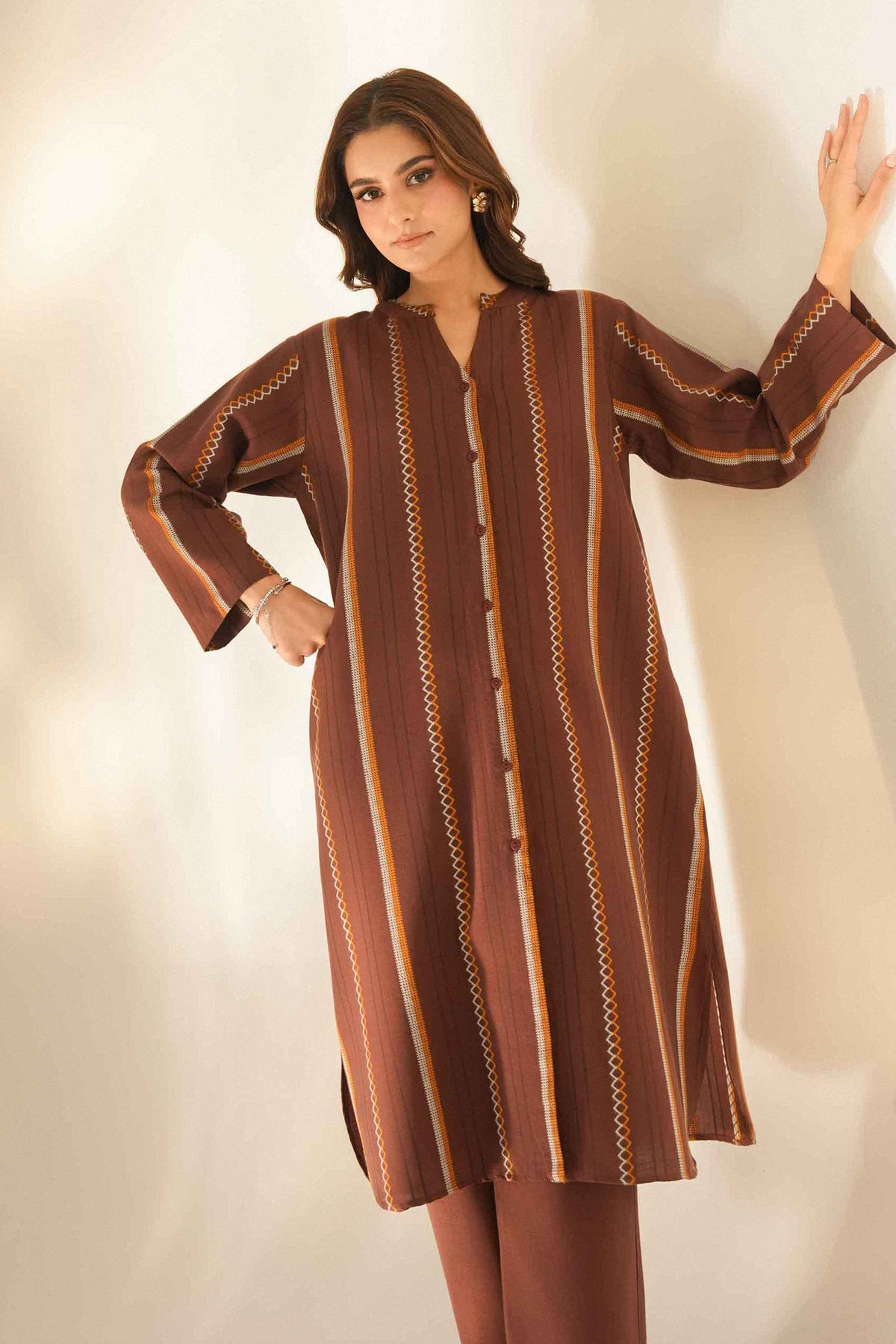 Nishat UK - Brown Embroidered Cotton 2 Pieces ready to wear Dress