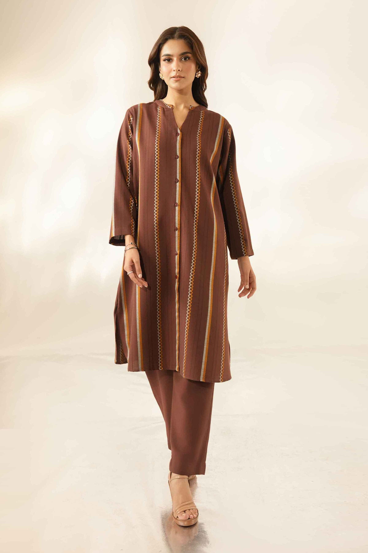 Nishat UK - Brown Embroidered Cotton 2 Pieces ready to wear Dress
