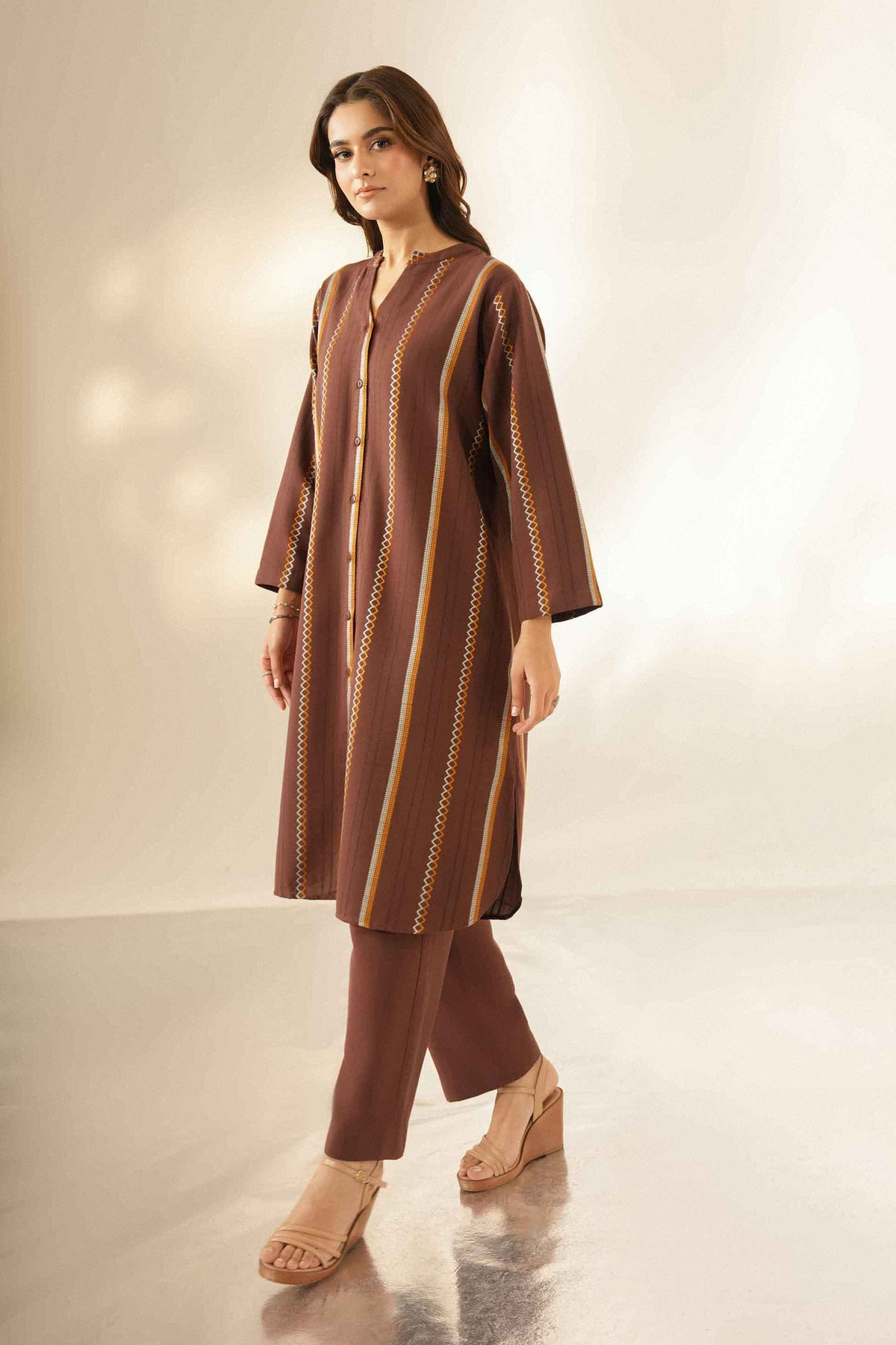 Nishat UK - Brown Embroidered Cotton 2 Pieces ready to wear Dress