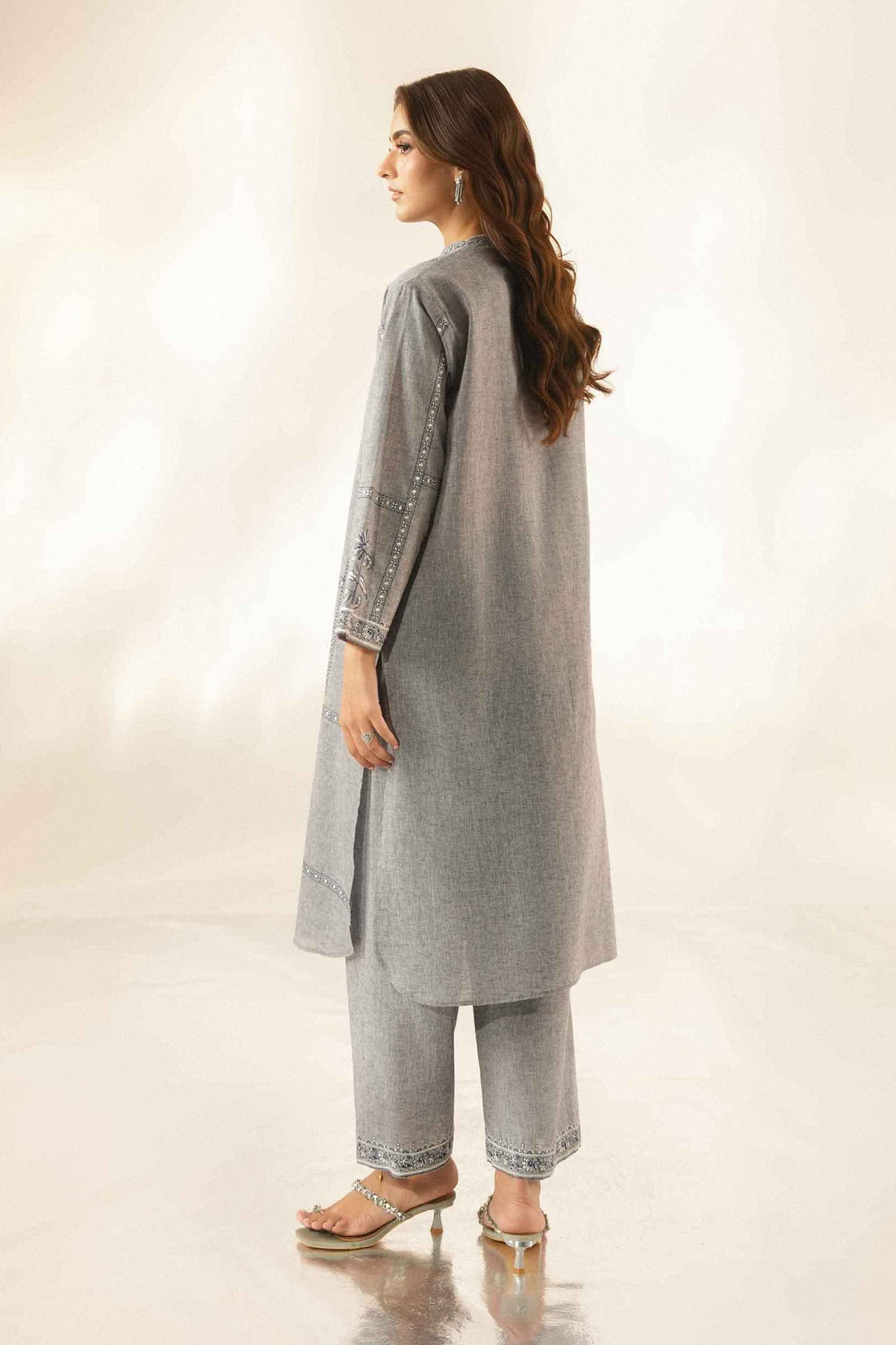 Nishat UK - Grey Embroidered Linen 2 Pieces ready to wear Dress