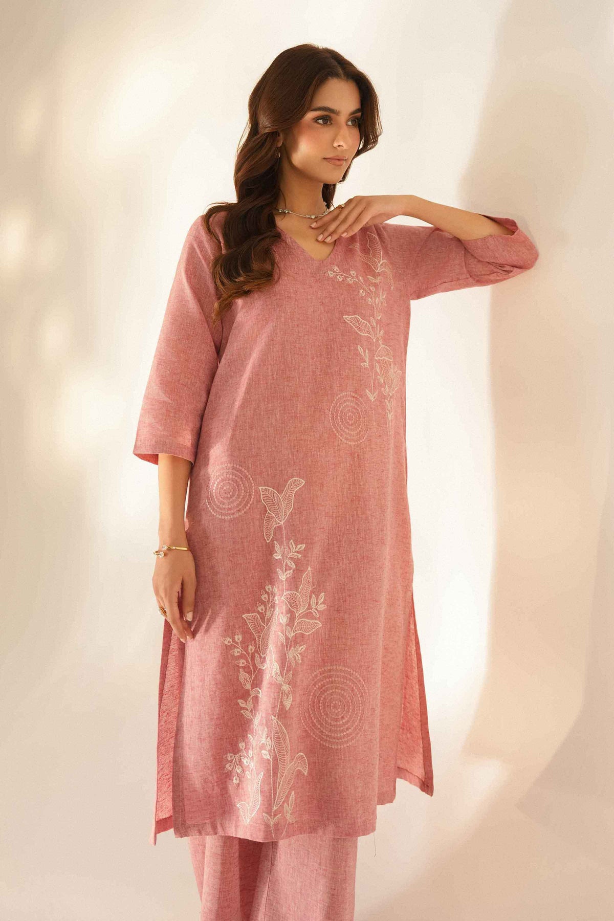Nishat UK - Pink Embroidered Linen 2 Pieces ready to wear Dress