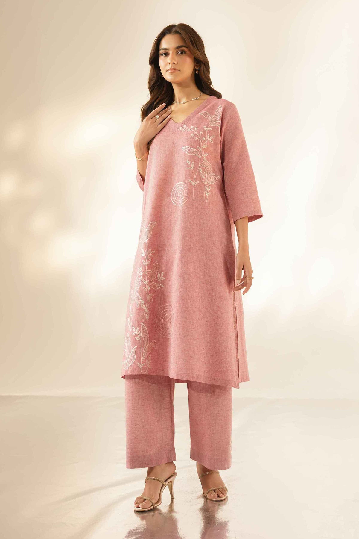Nishat UK - Pink Embroidered Linen 2 Pieces ready to wear Dress