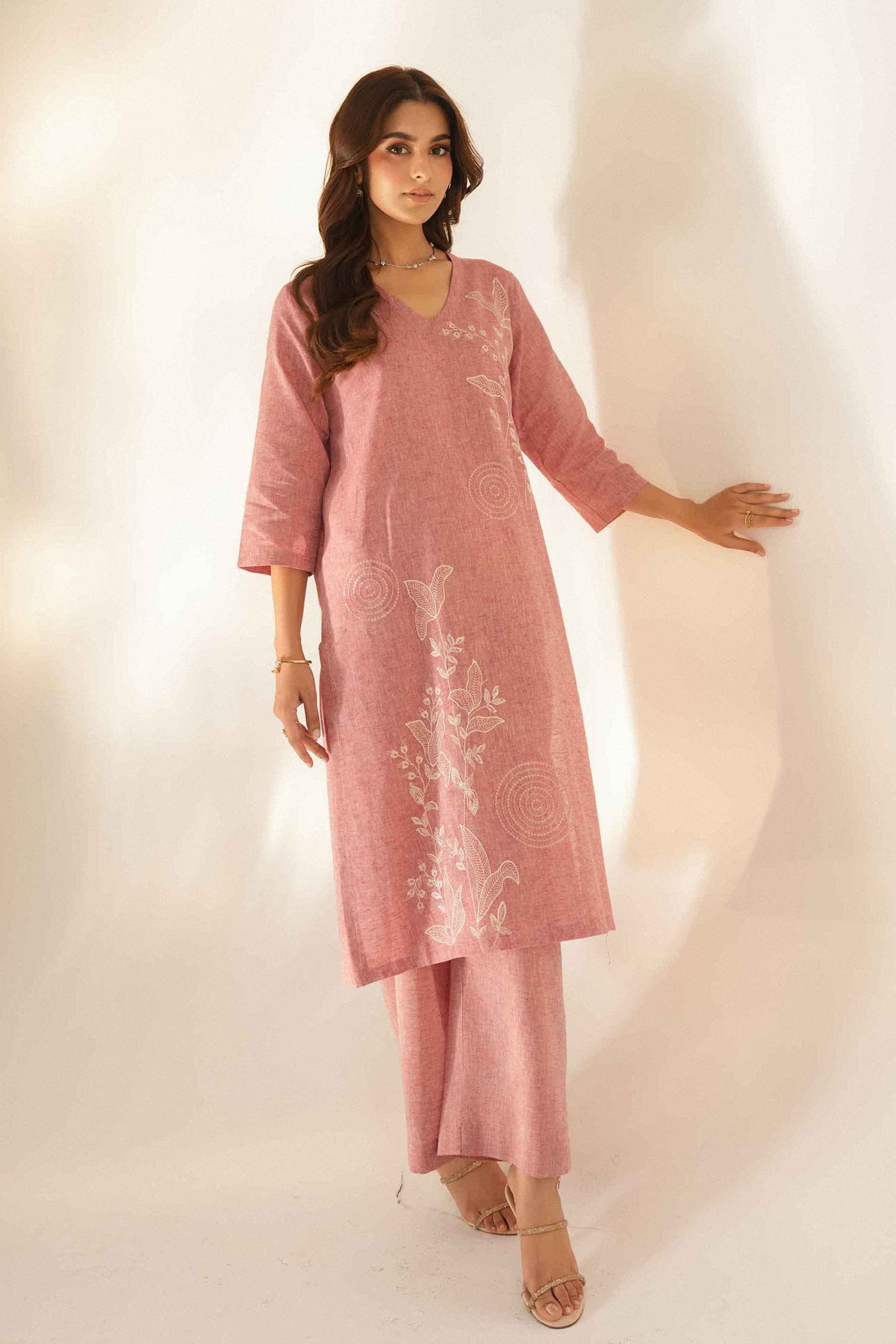 Nishat UK - Pink Embroidered Linen 2 Pieces ready to wear Dress