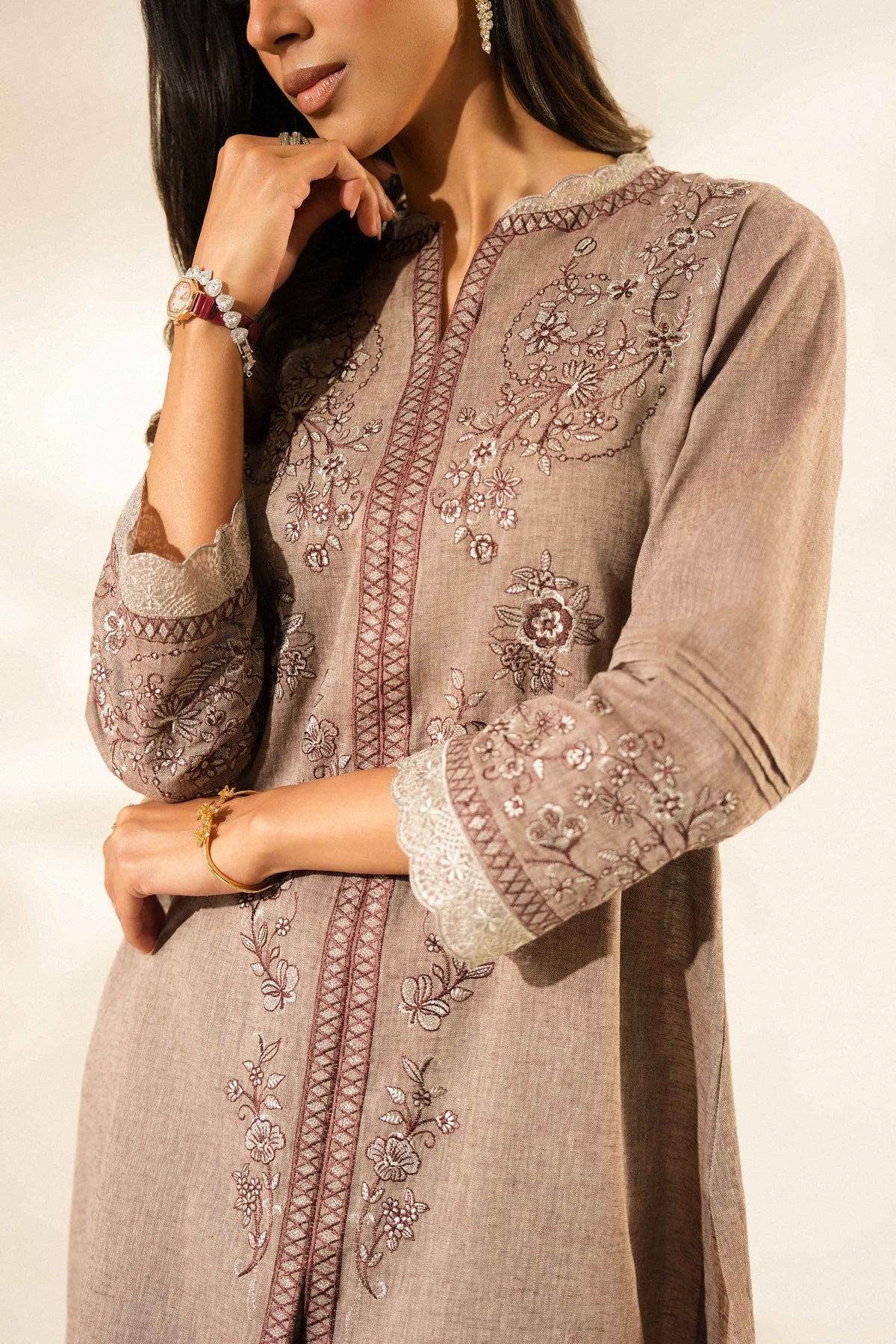 Nishat UK - Grey Embroidered Linen 2 Pieces ready to wear Dress