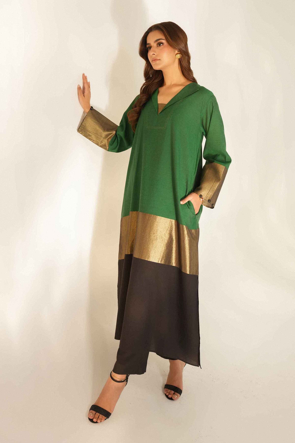 Nishat UK - Green Printed Yarn Dyed 2 Pieces ready to wear Dress