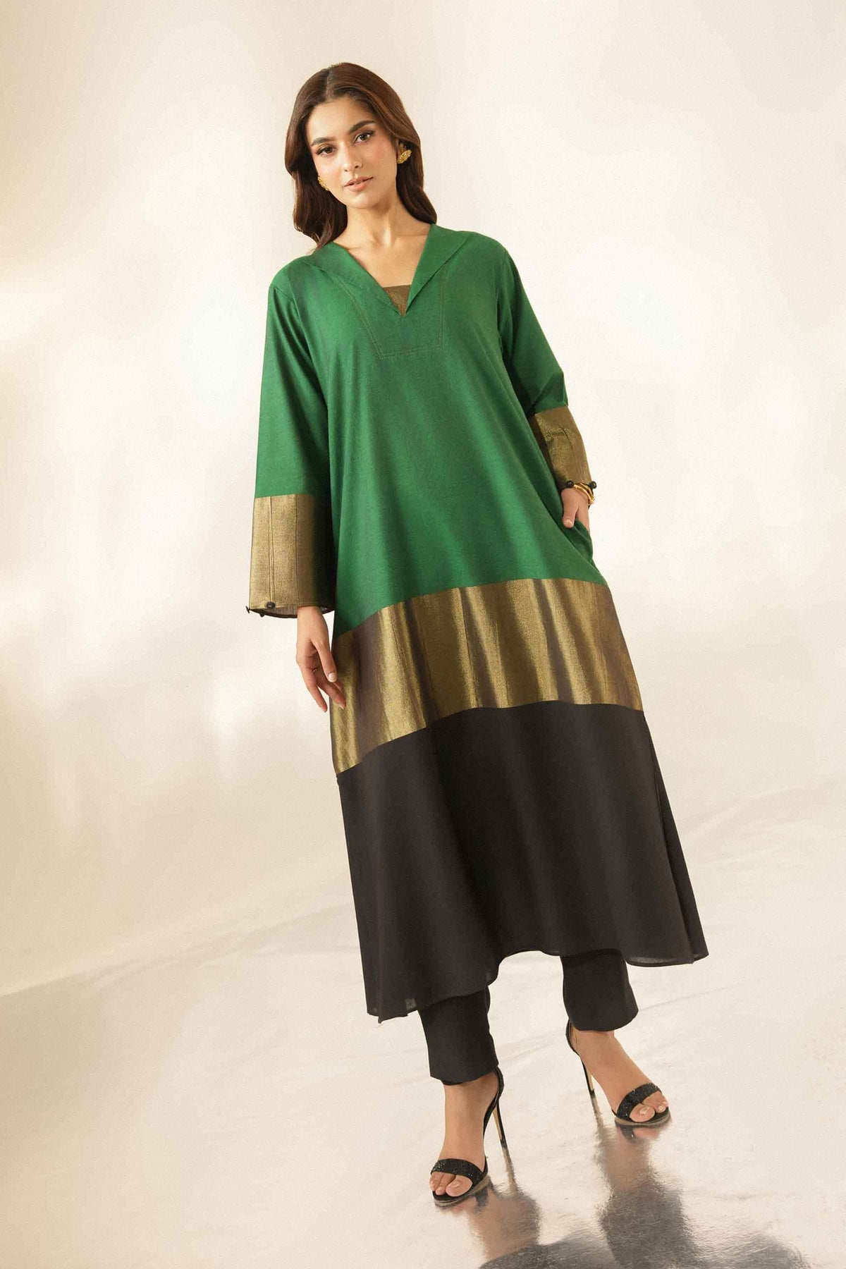 Nishat UK - Green Printed Yarn Dyed 2 Pieces ready to wear Dress