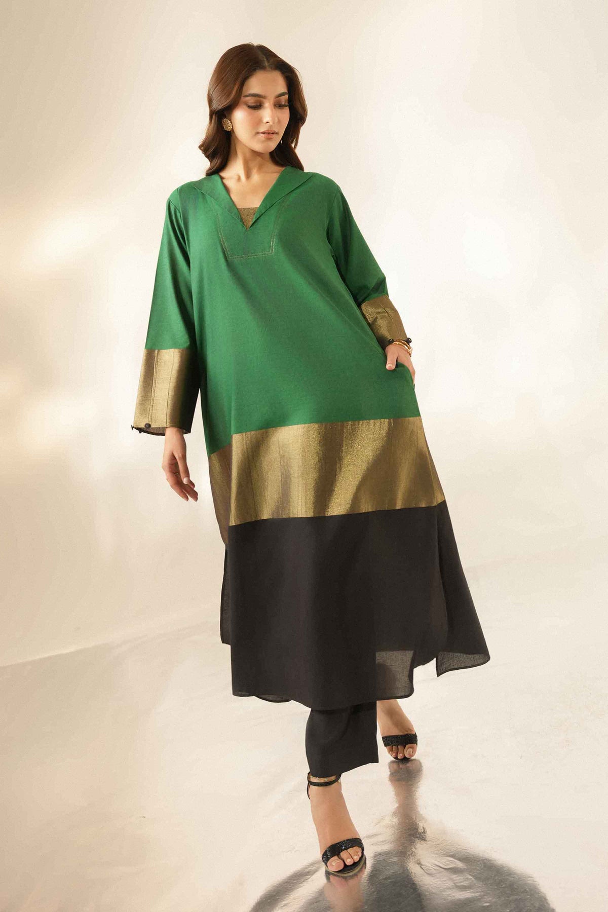 Nishat UK - Green Printed Yarn Dyed 2 Pieces ready to wear Dress