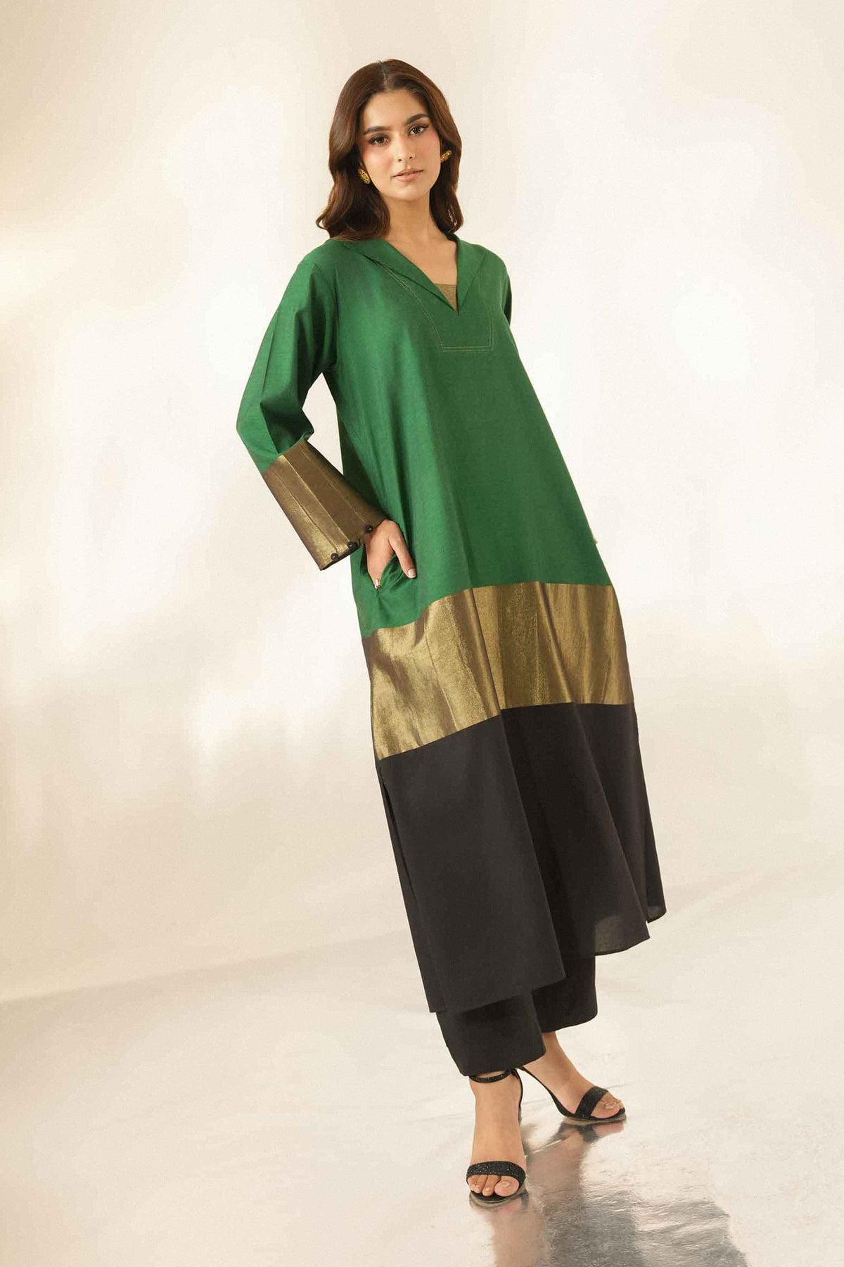Nishat UK - Green Printed Yarn Dyed 2 Pieces ready to wear Dress