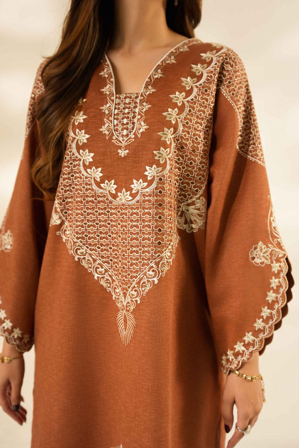 Nishat UK - Rust Embroidered Karandi 2 Pieces ready to wear luxury Dress