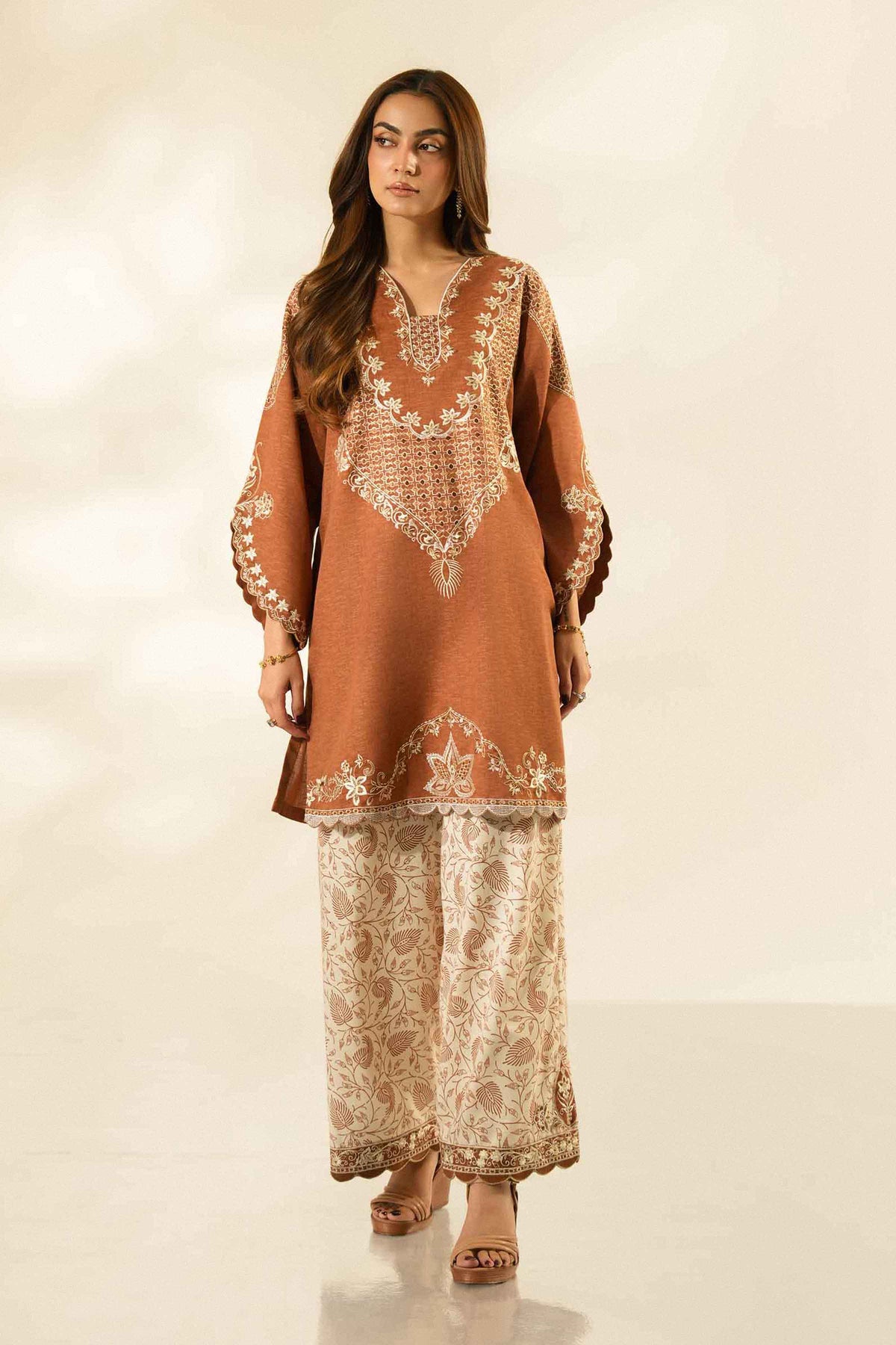 Nishat UK - Rust Embroidered Karandi 2 Pieces ready to wear luxury Dress