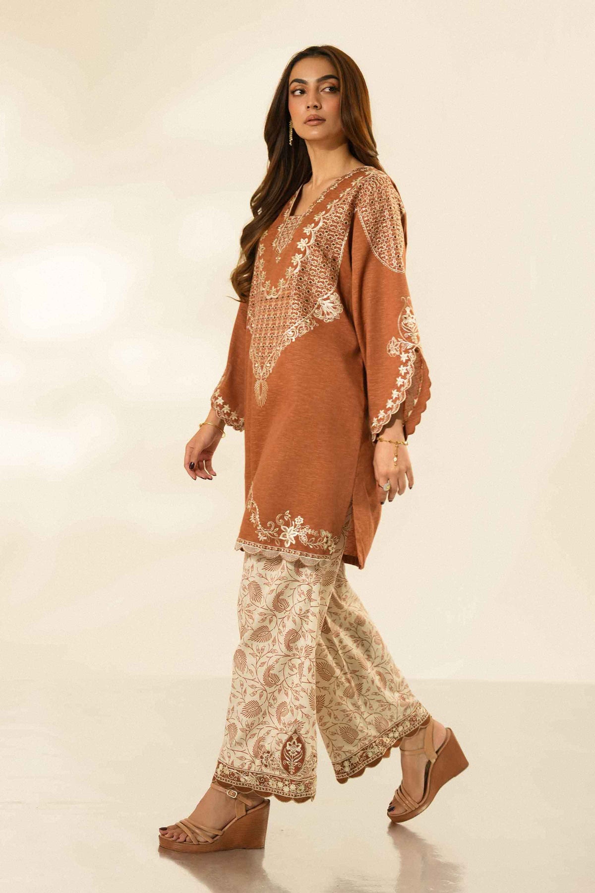 Nishat UK - Rust Embroidered Karandi 2 Pieces ready to wear luxury Dress