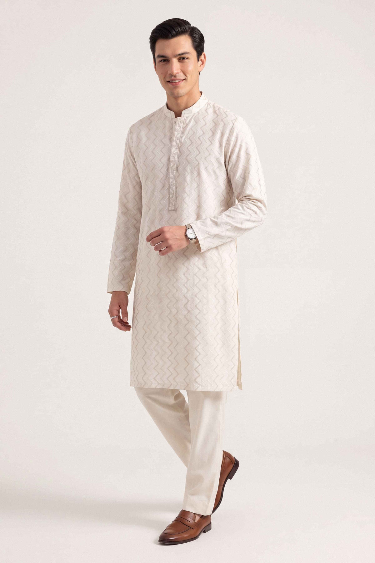 Nishat UK - Off White Embroidered Silk 2 Pieces ready to wear Dress