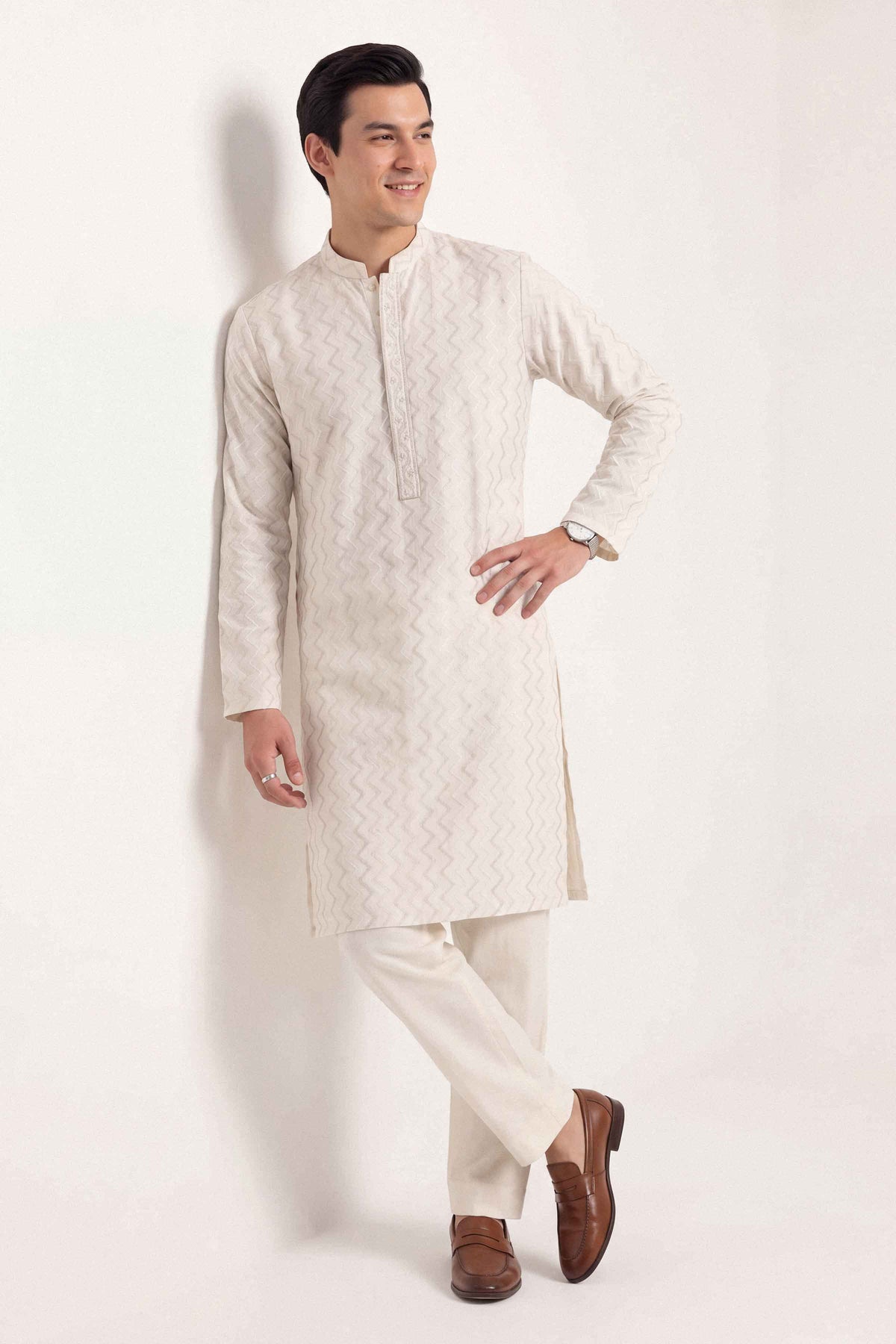 Nishat UK - Off White Embroidered Silk 2 Pieces ready to wear Dress