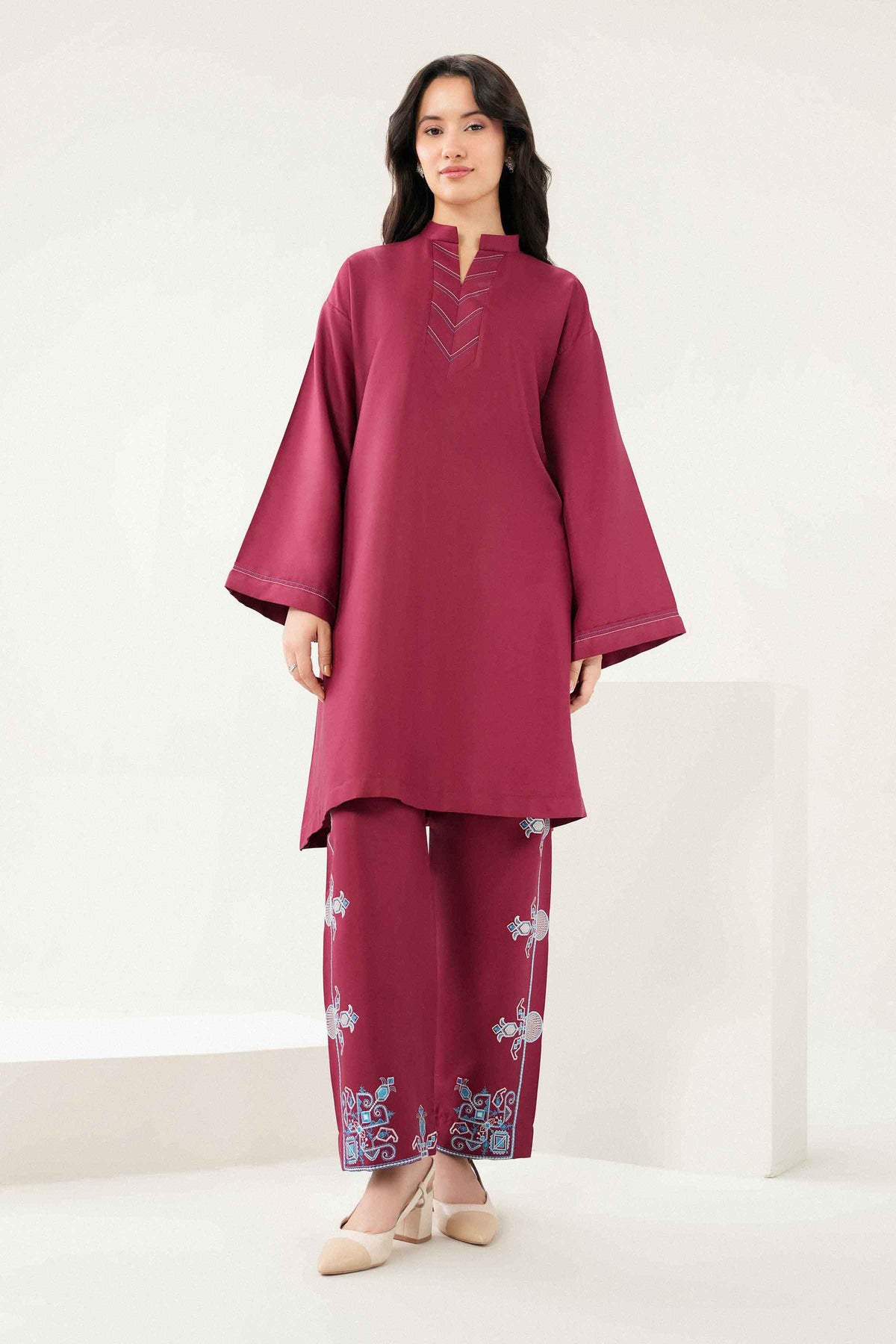 Nishat UK - Red Embroidered Twill 2 Pieces ready to wear Dress